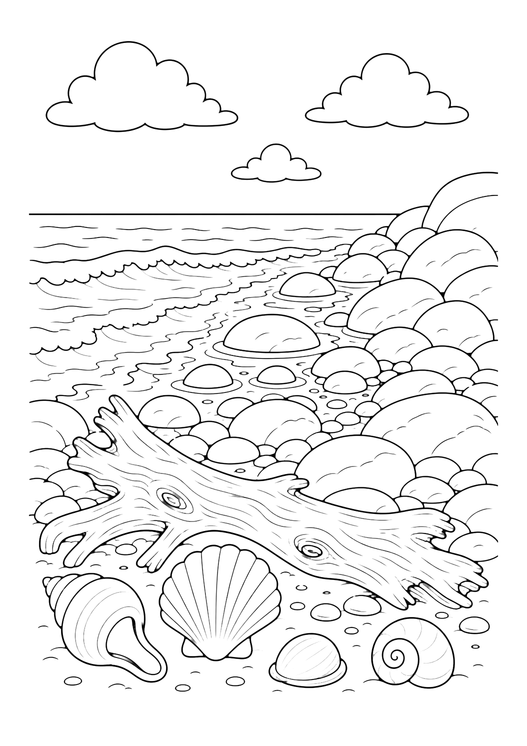 Pietre lisce sull'oceano da colorare
