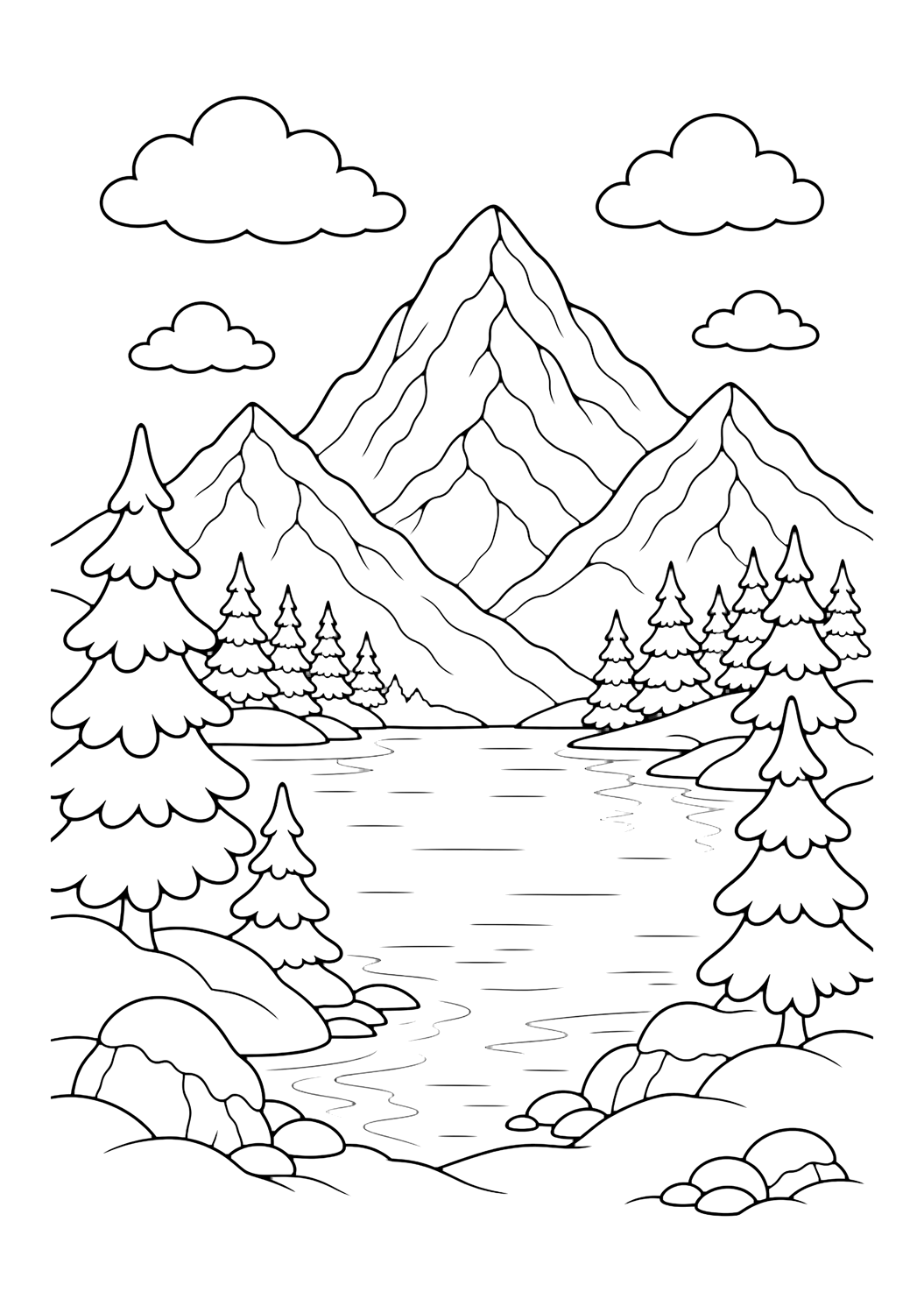 Verschneiter Bergsee Ausmalbild