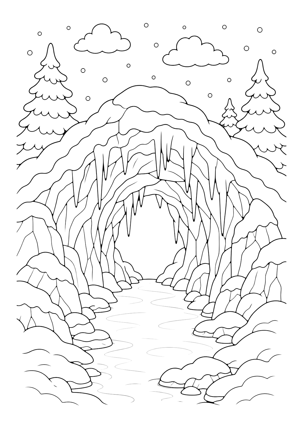 Verschneite Eishöhle Ausmalbild