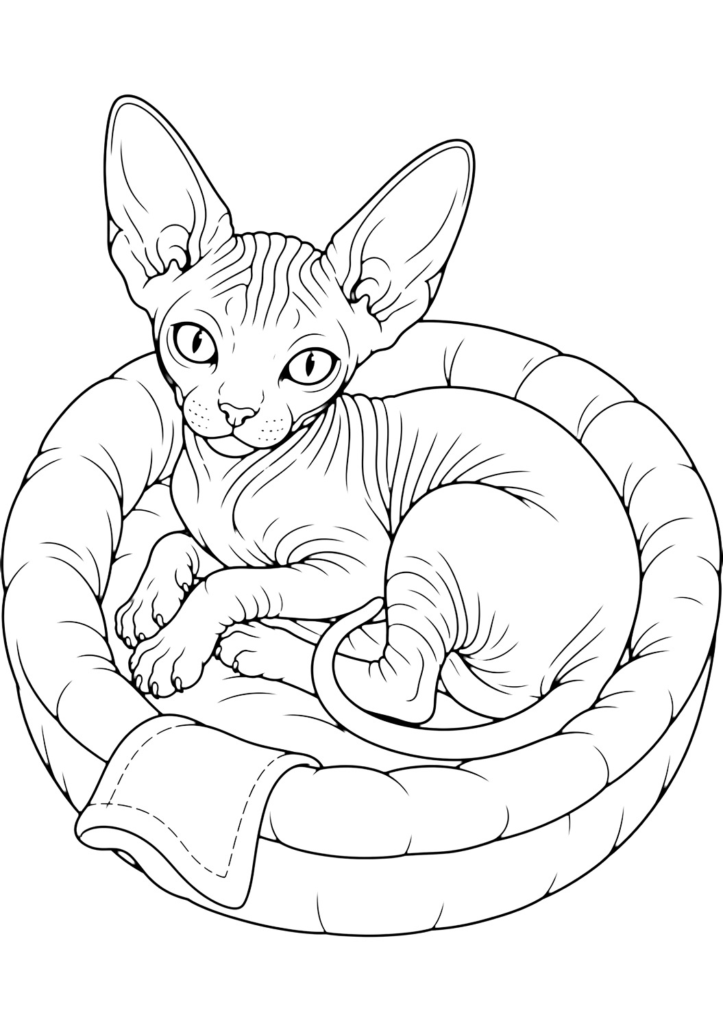 Sphynx Cat Bed coloring page for kids