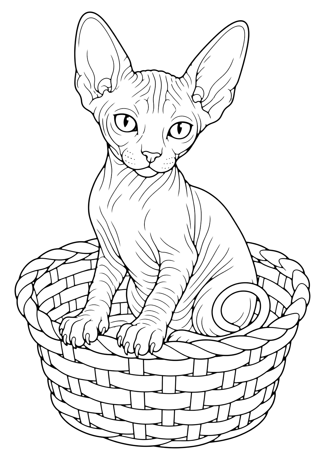 Coloriage sphynx dans un panier