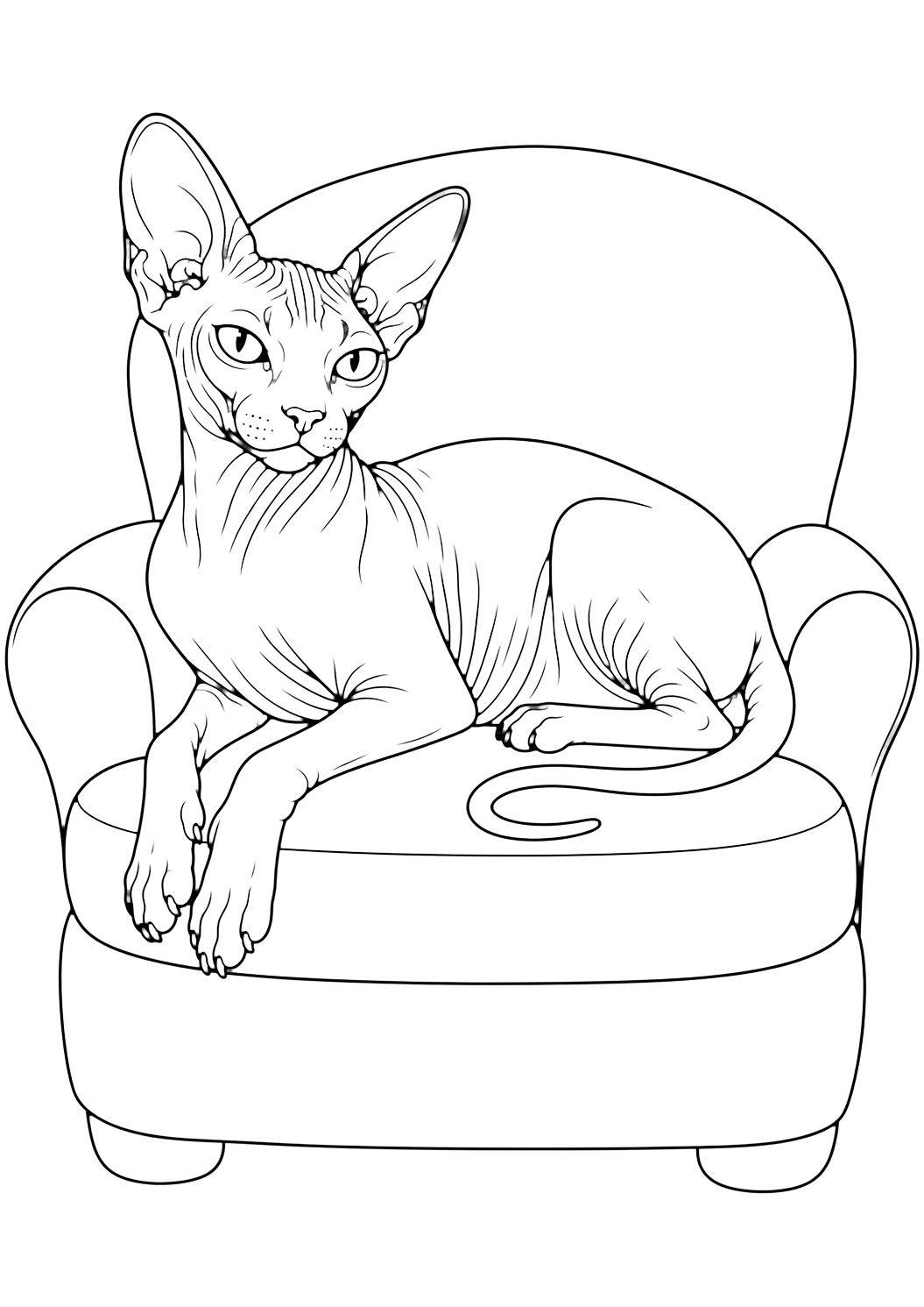 Coloriage sphynx sur un fauteuil