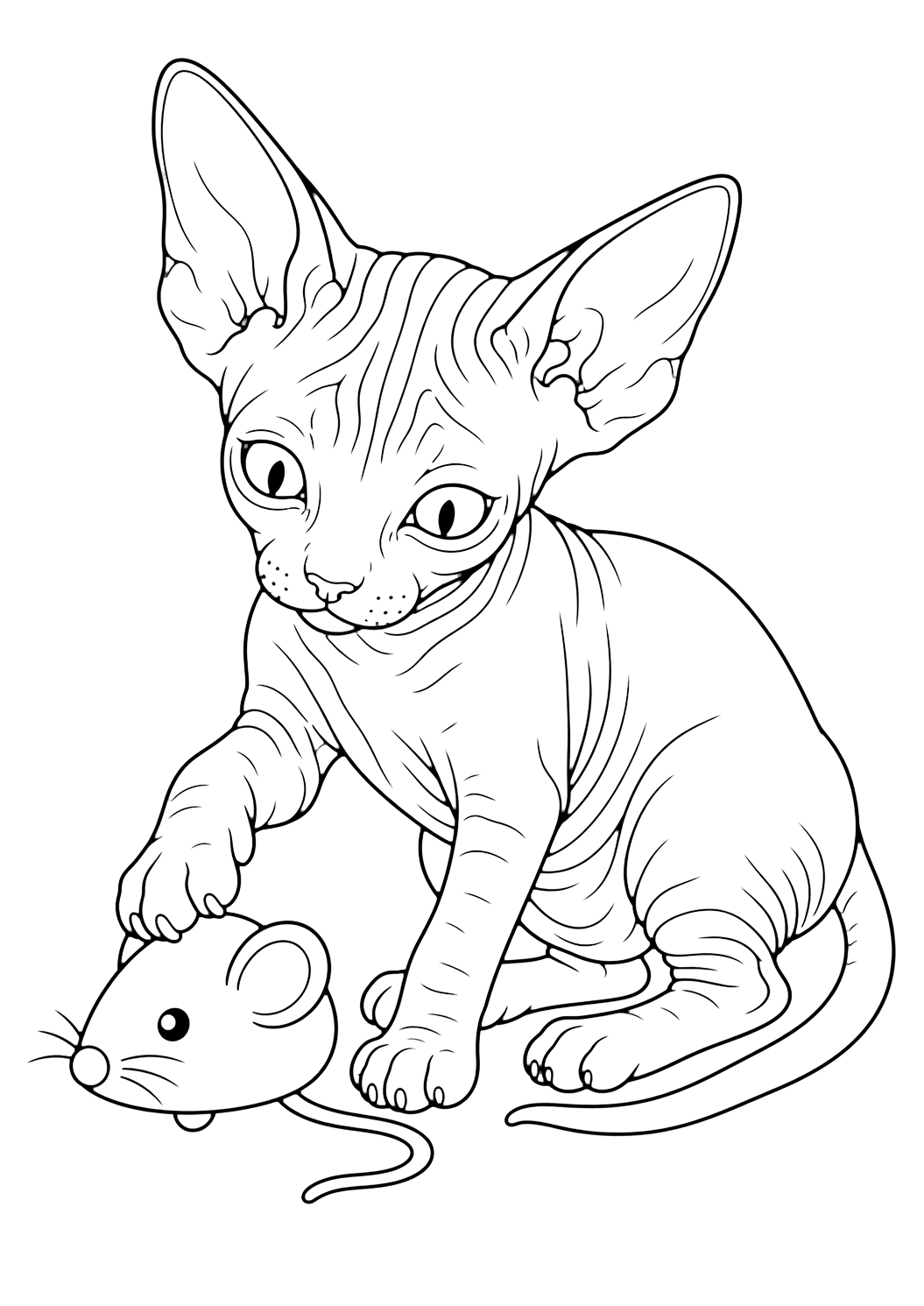 Sphynx with Mouse Toy coloring page for kids