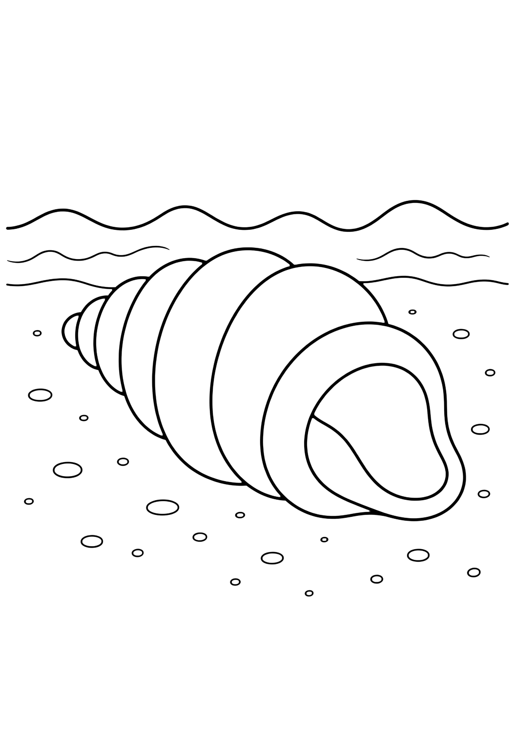 Dibujo para colorear con concha espiral. Ideal para niños, playa, verano, impresión y coloreado online.