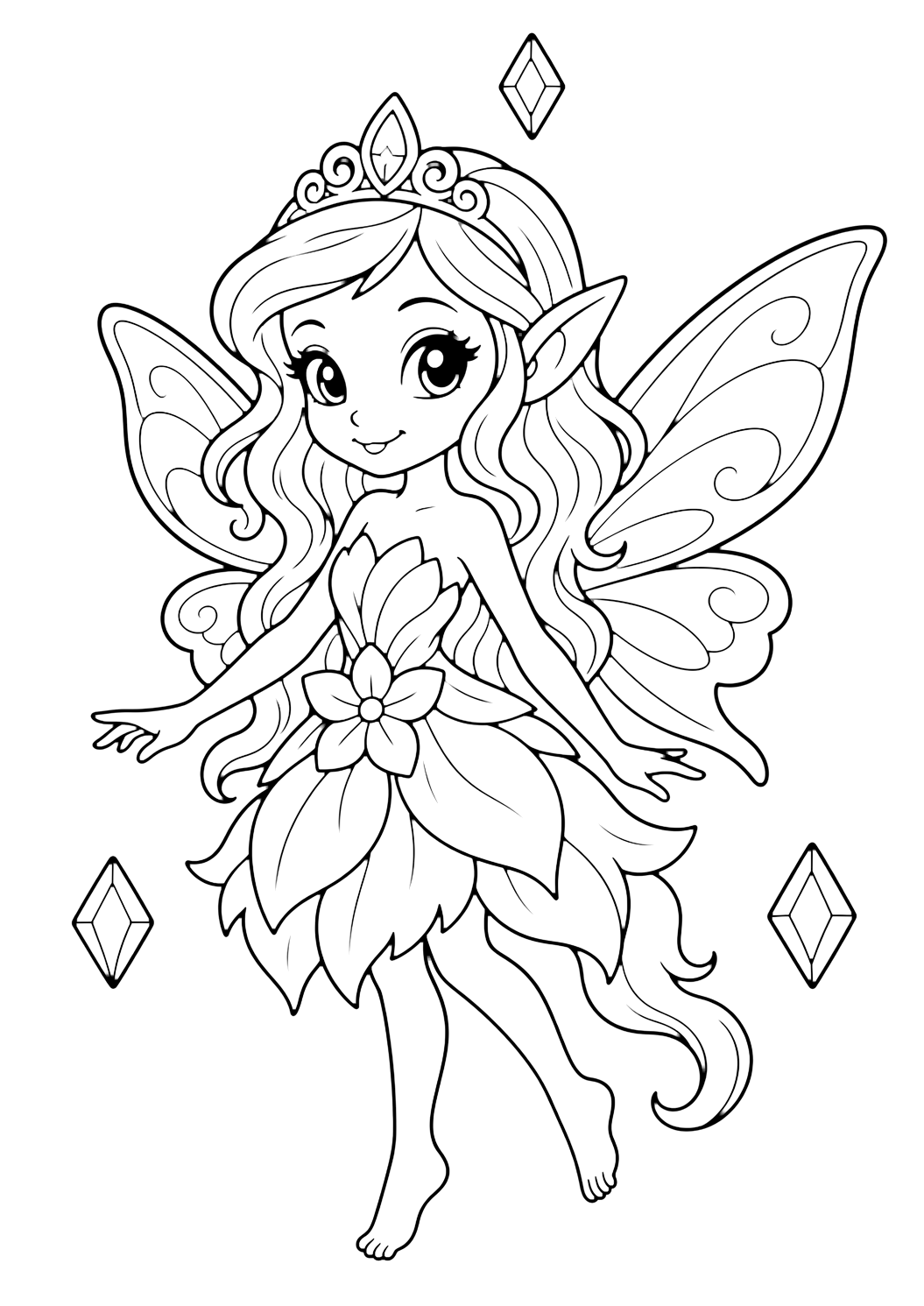 Princesse lutin avec tiare à colorier