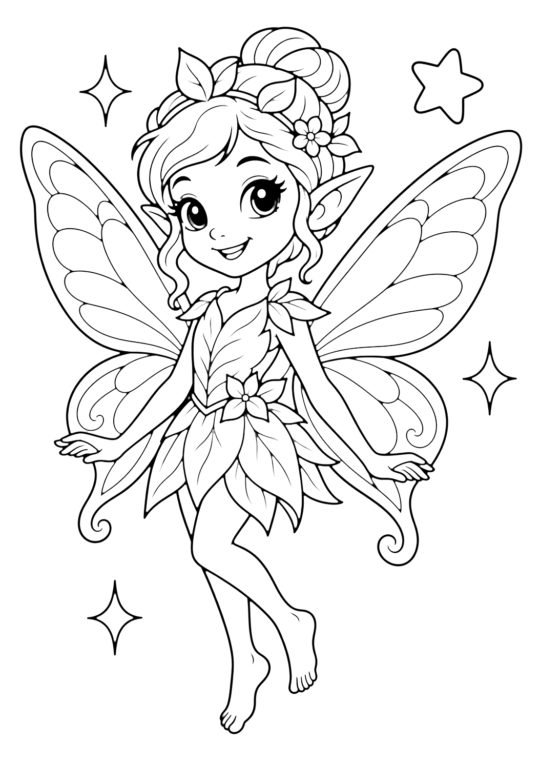 Lutin avec ailes de papillon à colorier
