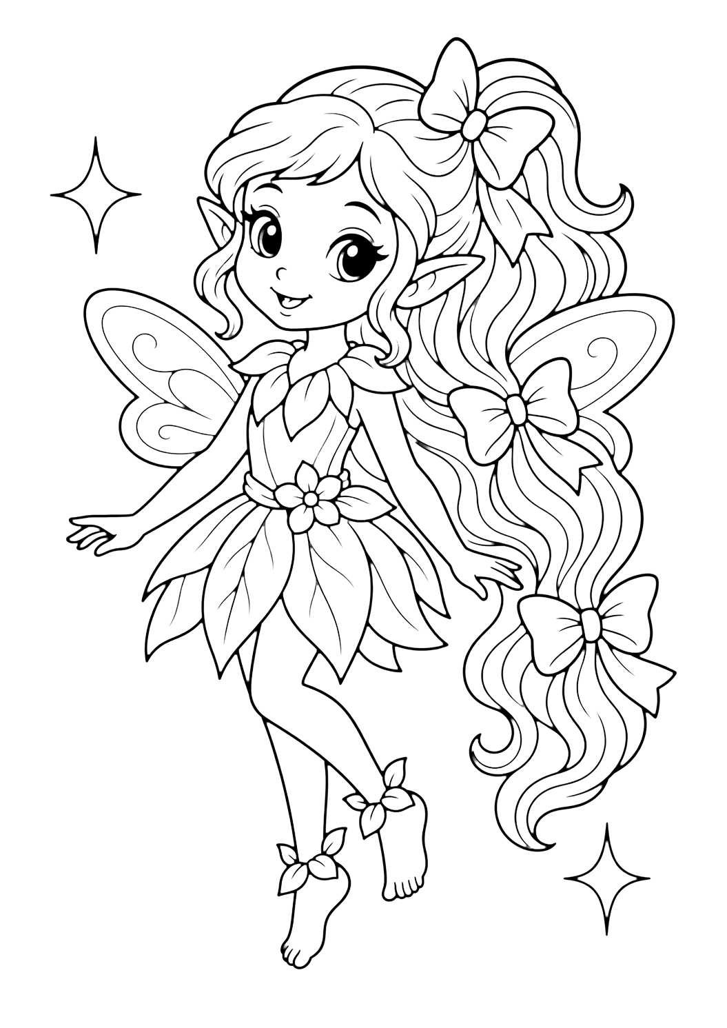 Lutin avec rubans dans les cheveux à colorier