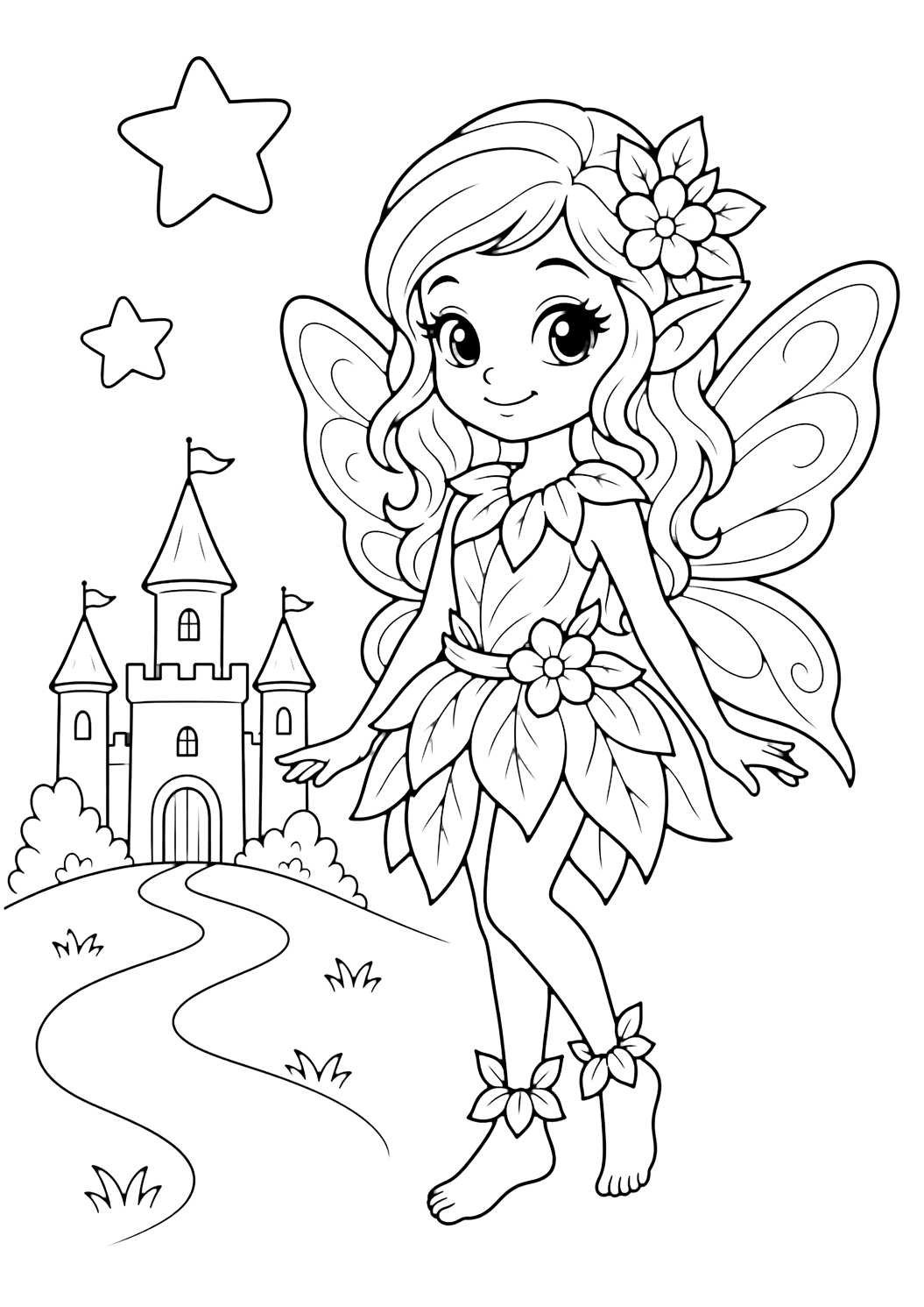 Lutin avec petit château à colorier