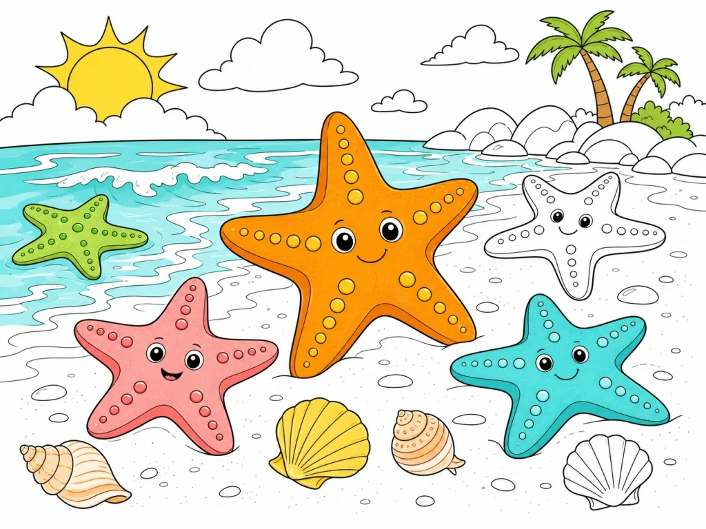 Starfish Coloring Pages - Free Printable Beach & Ocean Pictures
