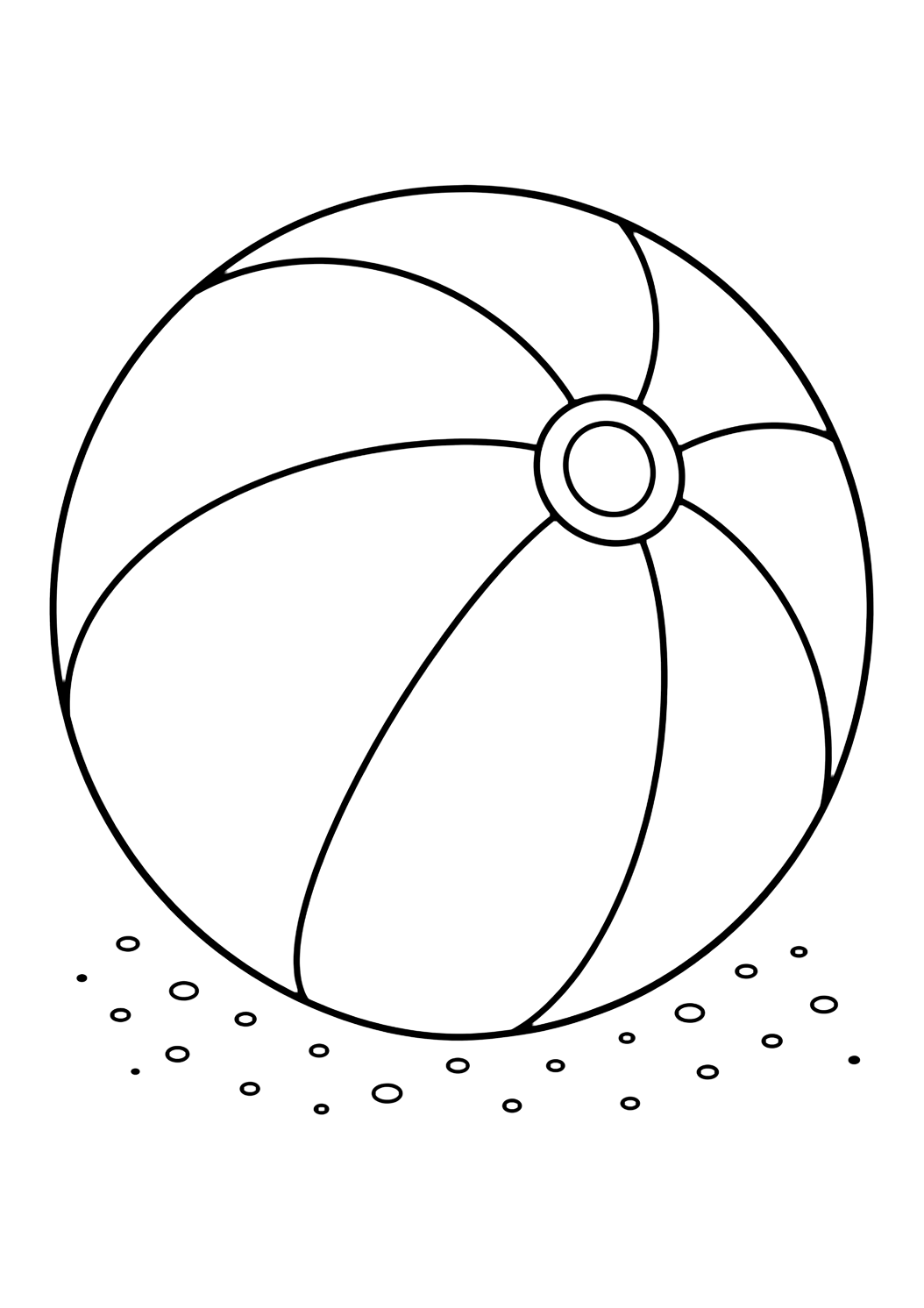 Página para colorear con pelota de playa con rayas. Ideal para niños, verano, playa, piscina, impresión y coloreado online.