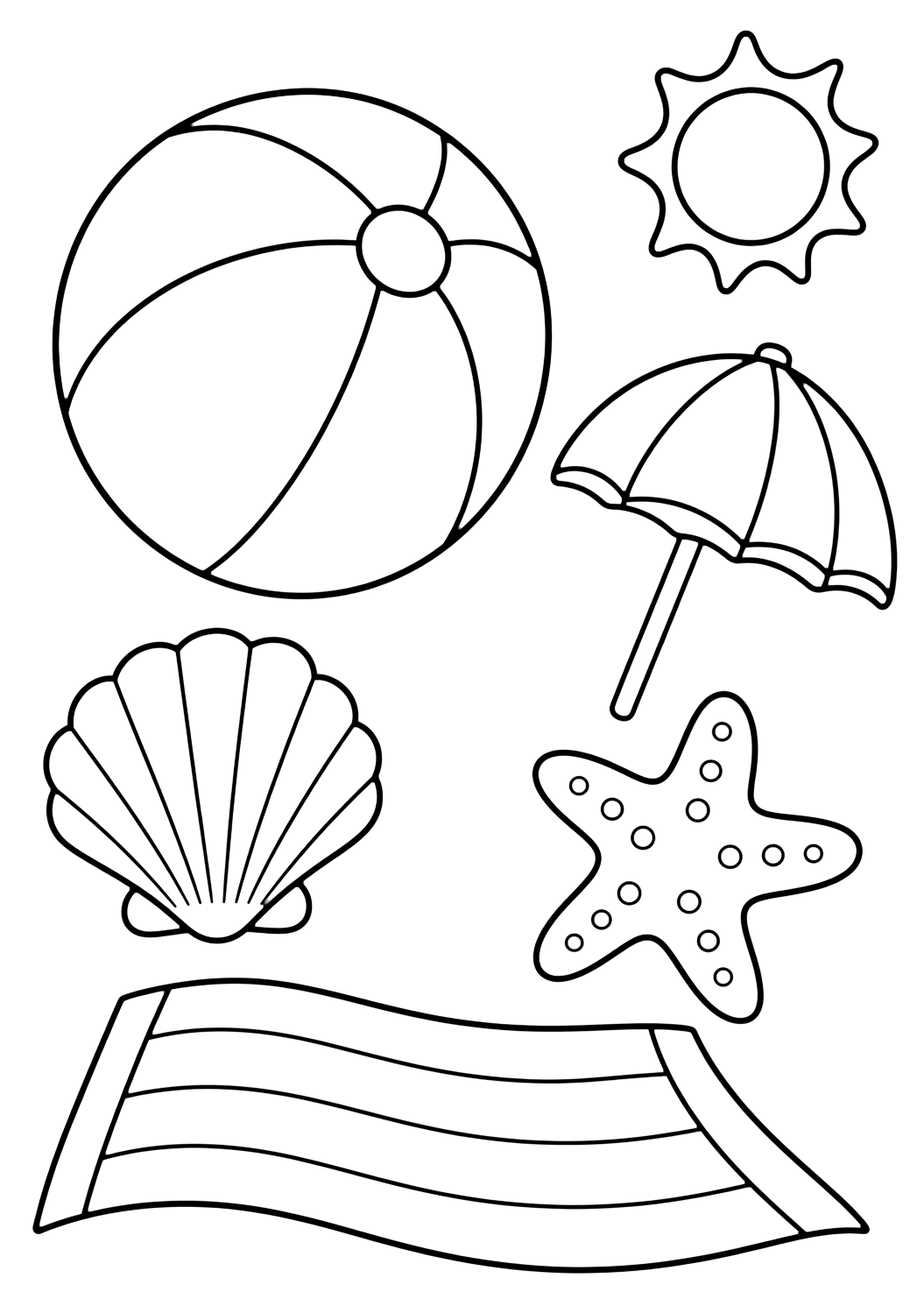 Coloriage avec doodle d'été avec ballon de plage. Idéal pour enfants, été, plage, piscine, impression et coloriage en ligne.