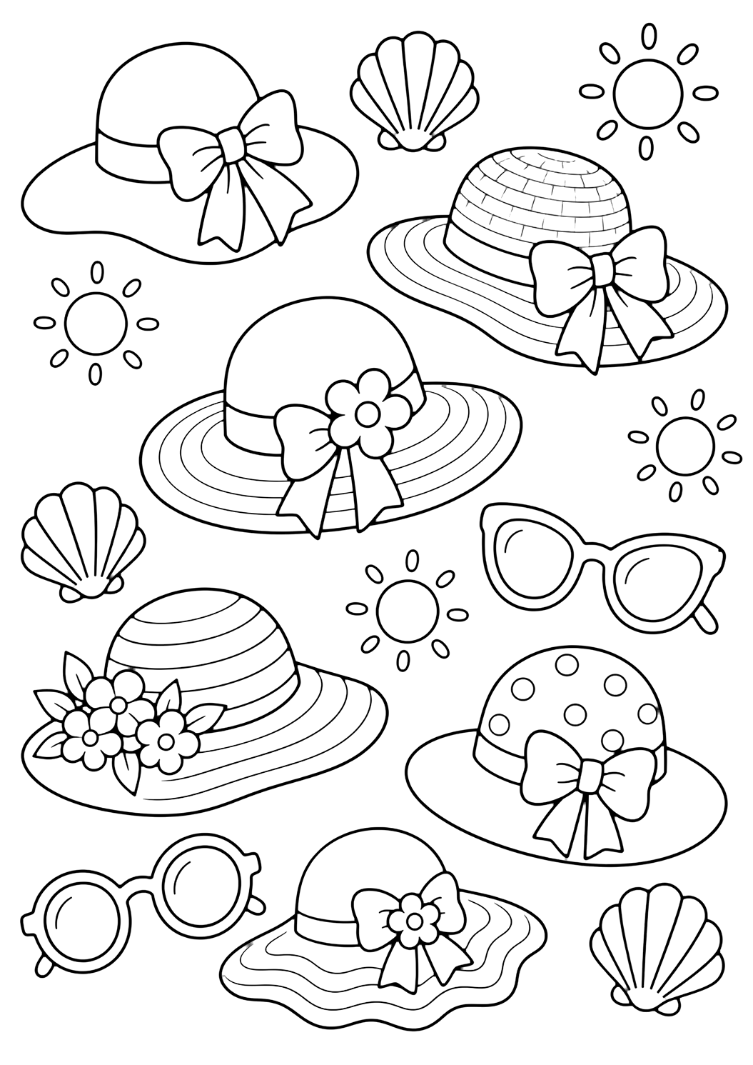 Лятна doodle картинка за оцветяване с лятна шапка doodle. Подходяща за деца, печат и онлайн оцветяване.