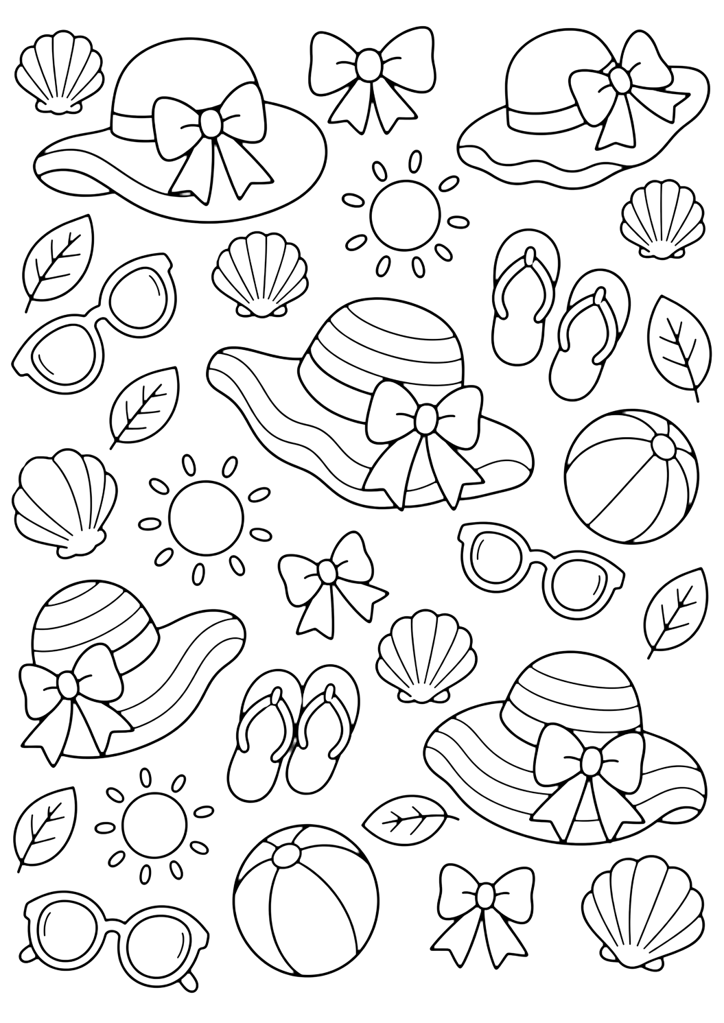 yaz şapkası doodle deseni içeren boyama sayfası. Çocuklar, yaz, yazdırma ve çevrim içi boyama için uygundur.