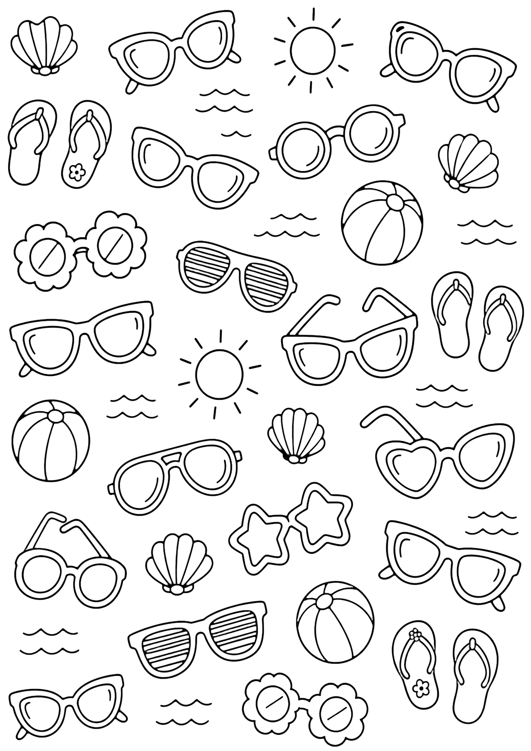 güneş gözlüğü doodle deseni içeren güneş gözlüğü boyama sayfası. Yazdırma, indirme, çevrim içi boyama ve yaz etkinlikleri için uygundur.
