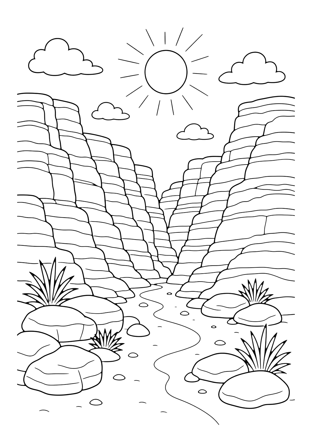 Coloriage canyon en roche rouge ensoleillé