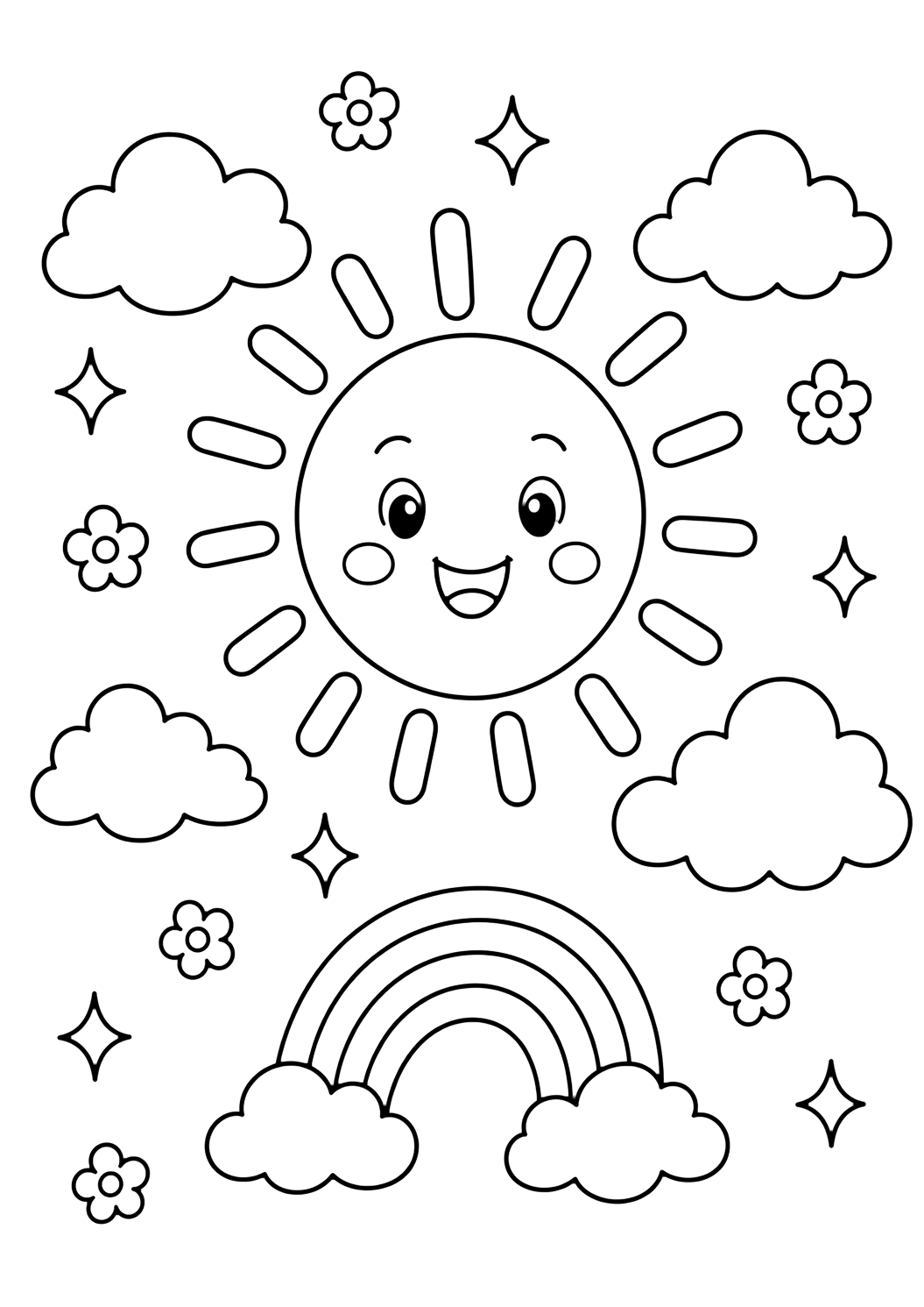 Картинка за оцветяване със слънчево сияние: doodle със слънчево сияние. Подходяща за деца, лято, печат и онлайн оцветяване.