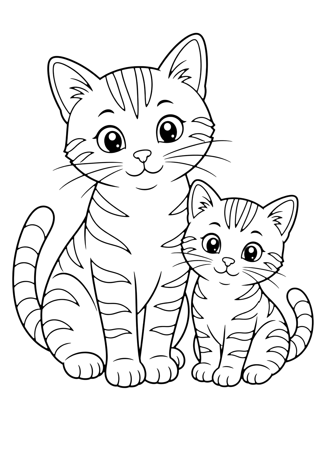 Майка таби котка с котенце - картинка за оцветяване за деца
