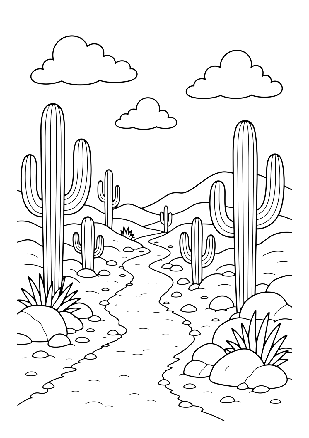 Sentiero tra cactus da colorare