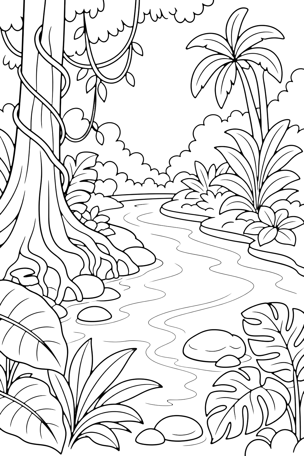 Coloriage rivière de forêt tropicale