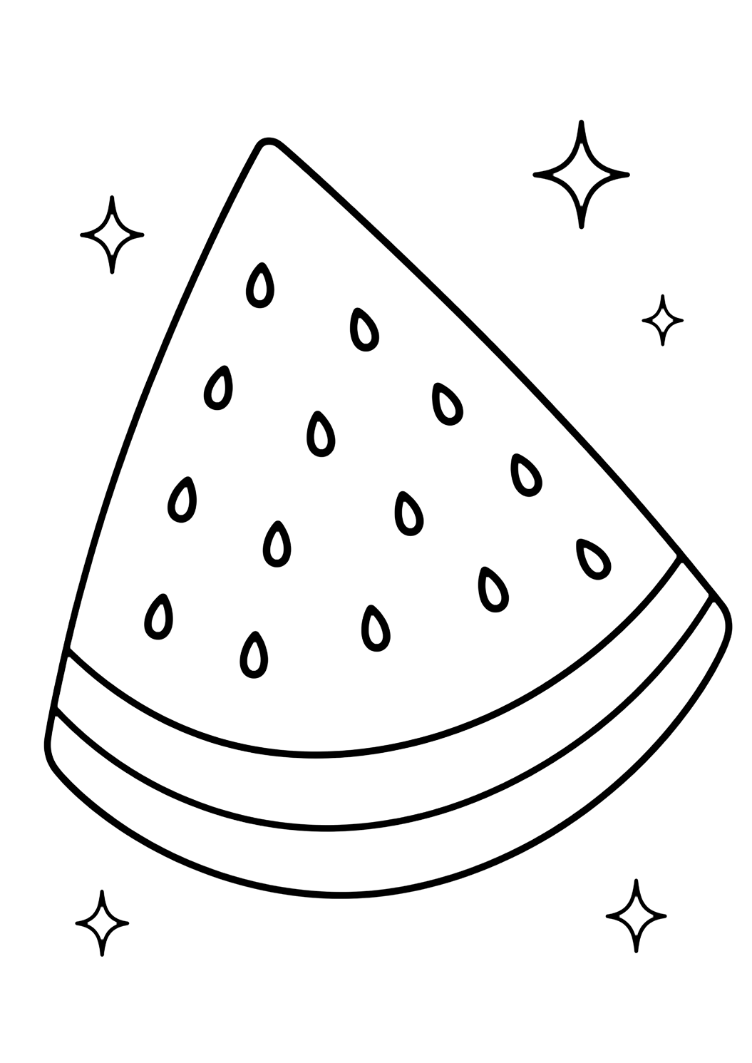 Wassermelonen-Ausmalbild mit wassermelonenstück. Geeignet für Kinder, Sommeraktivitäten, Ausdrucke und Online-Ausmalen.