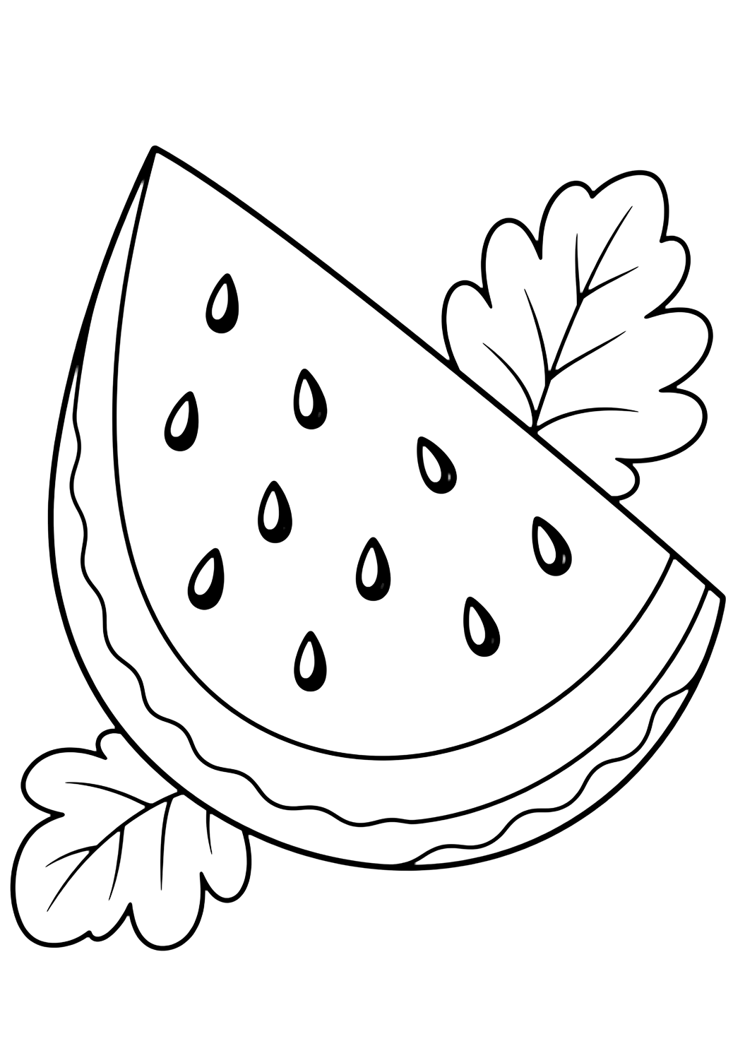 Dibujo de sandía con sandía con semillas. Ideal para niños, verano, impresión y coloreado online.