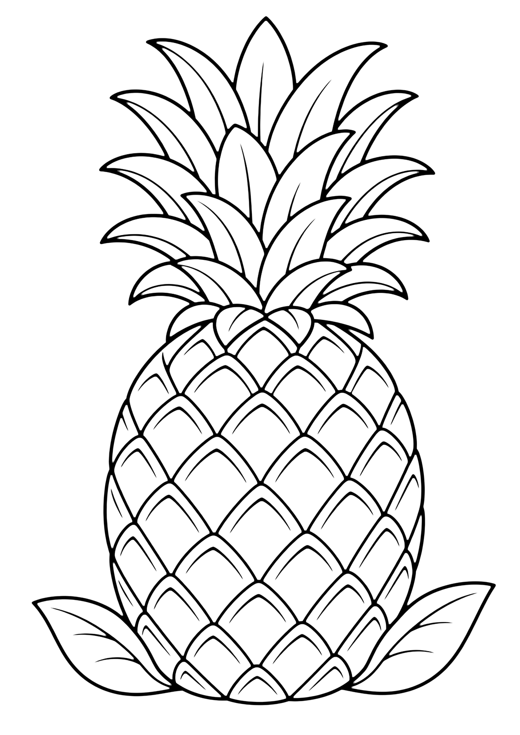 Dibujo de piña con piña entera. Ideal para verano, impresión, descarga y coloreado online.