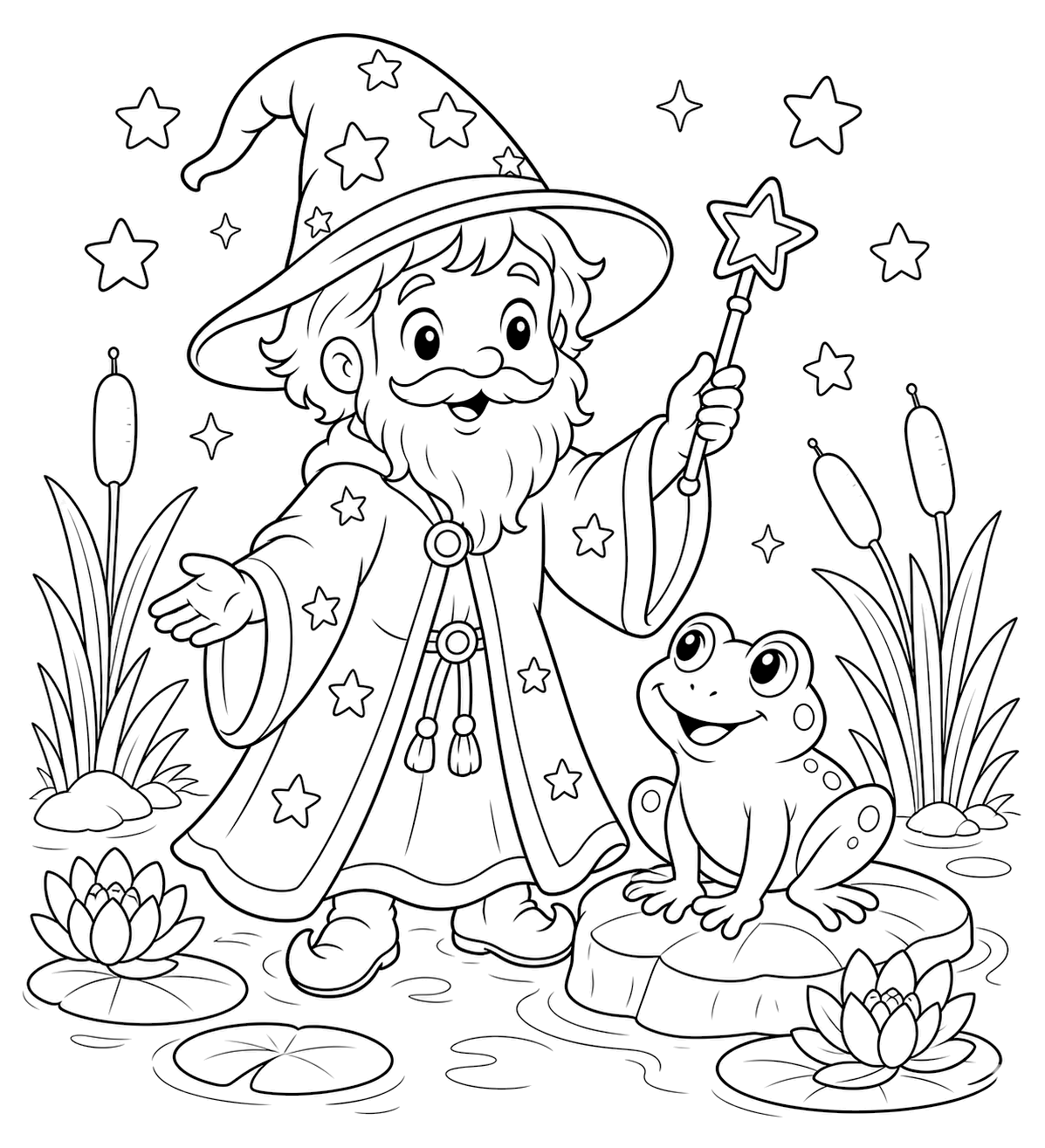 Mago con rana para colorear
