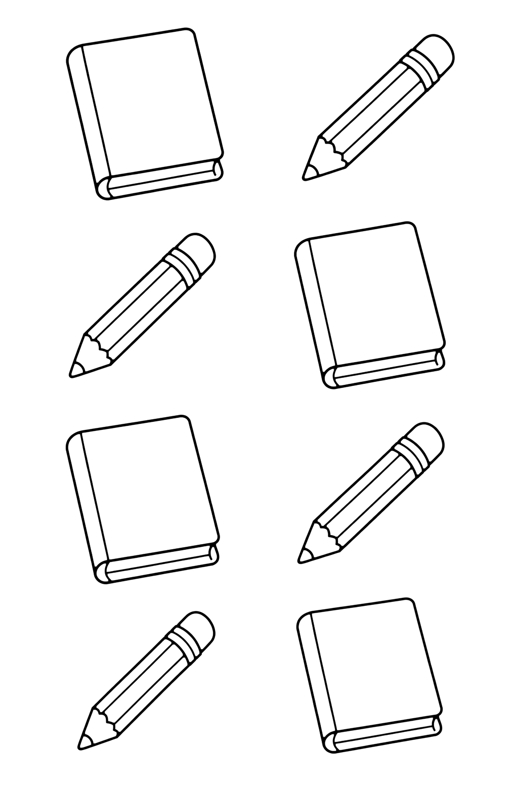 1st grade pencils and books pattern coloring page with a spacious repeating pattern of large pencils and blank-cover books with only a few repeats and plenty of white space for kids