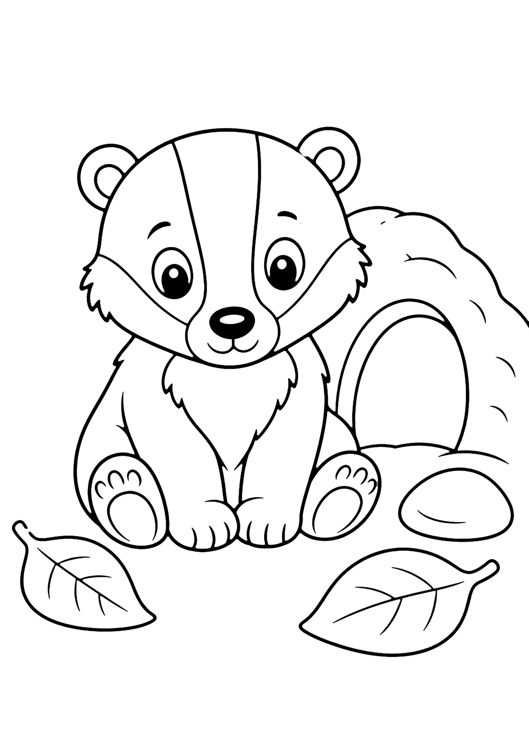 bébé blaireau près du terrier en coloriage aux lignes simples pour enfants