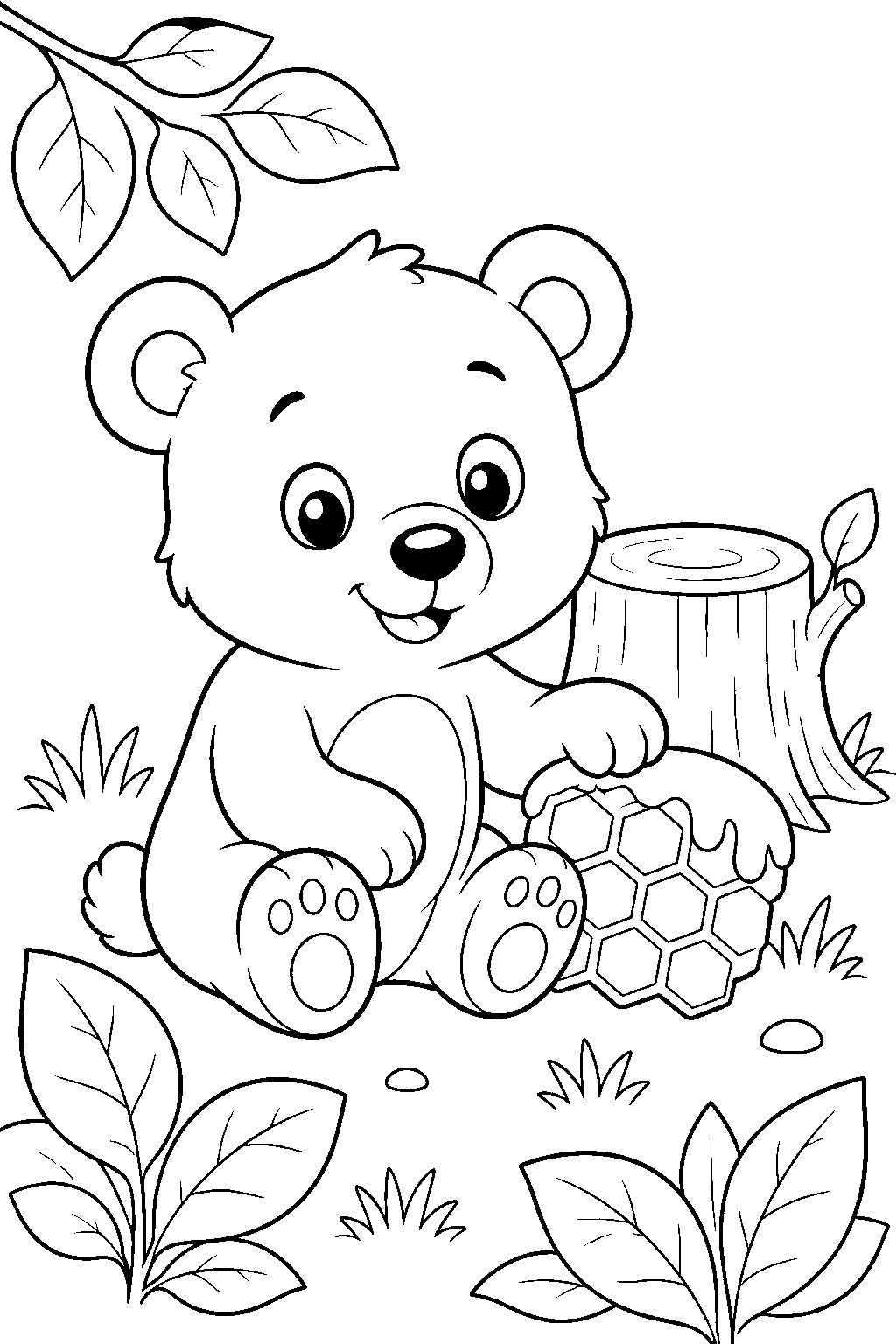 Coloriage bébé ours avec rayon de miel