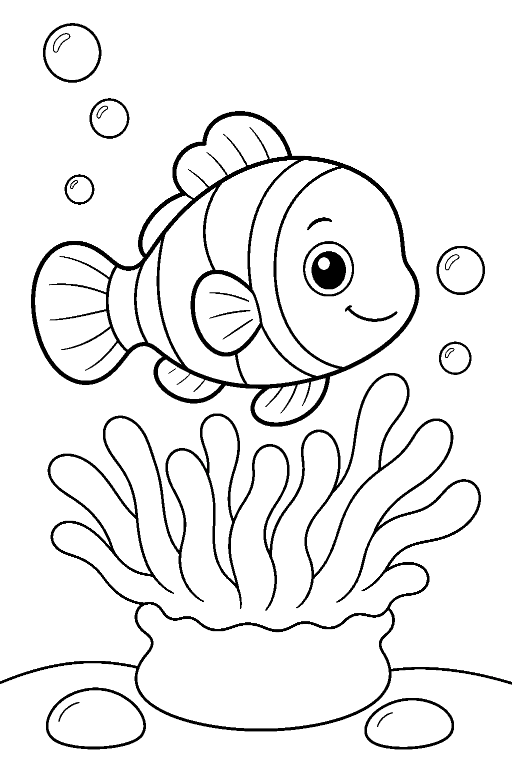 Piccolo pesce pagliaccio con anemone da colorare