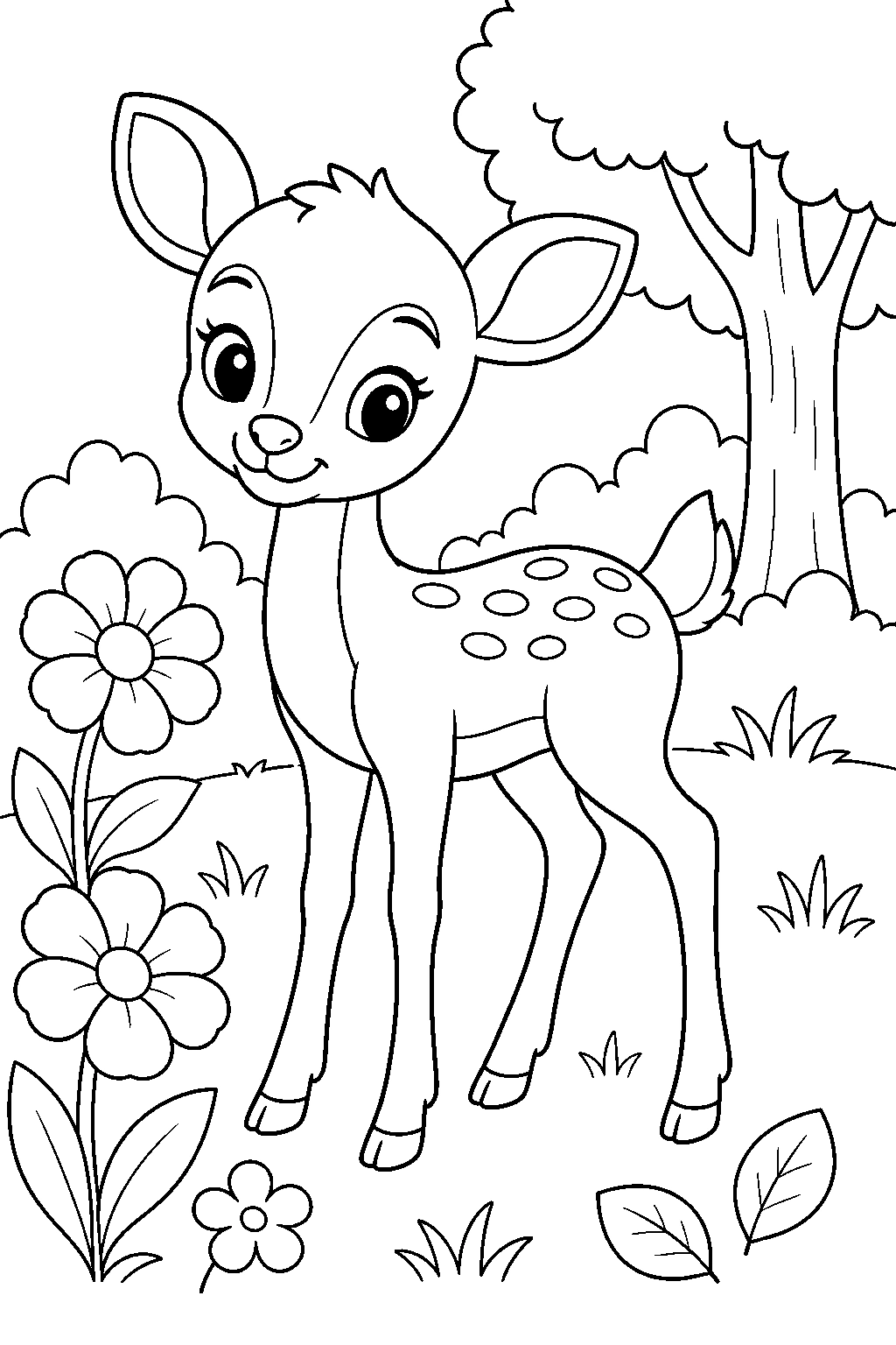 Coloriage bébé faon avec fleurs