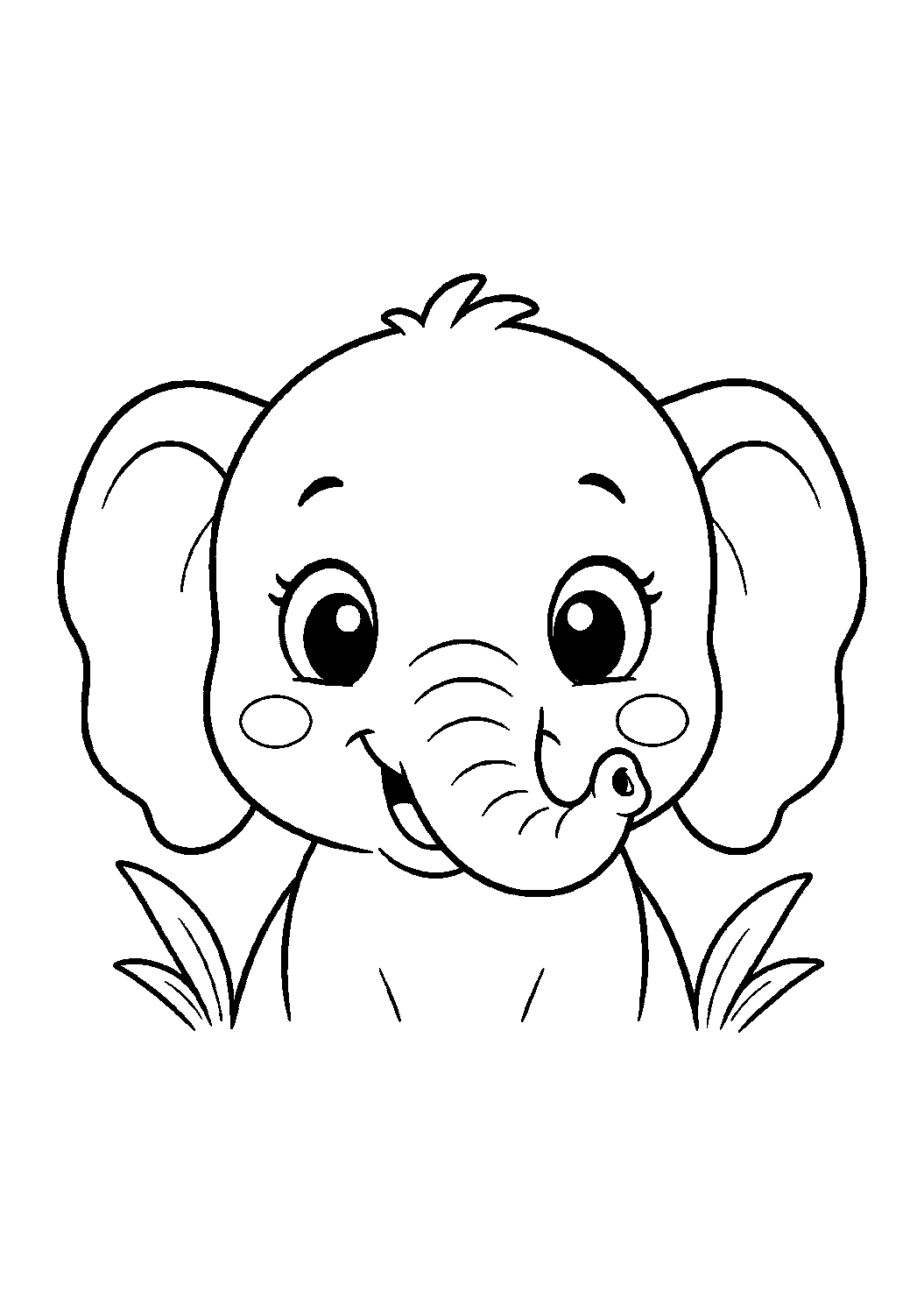 baby elephant calf face coloring page with simple baby animal face line art for kids