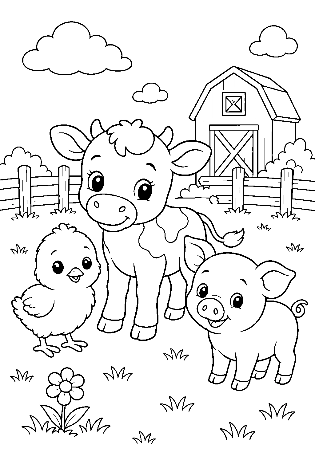 Baby Farm Animals Coloring Page