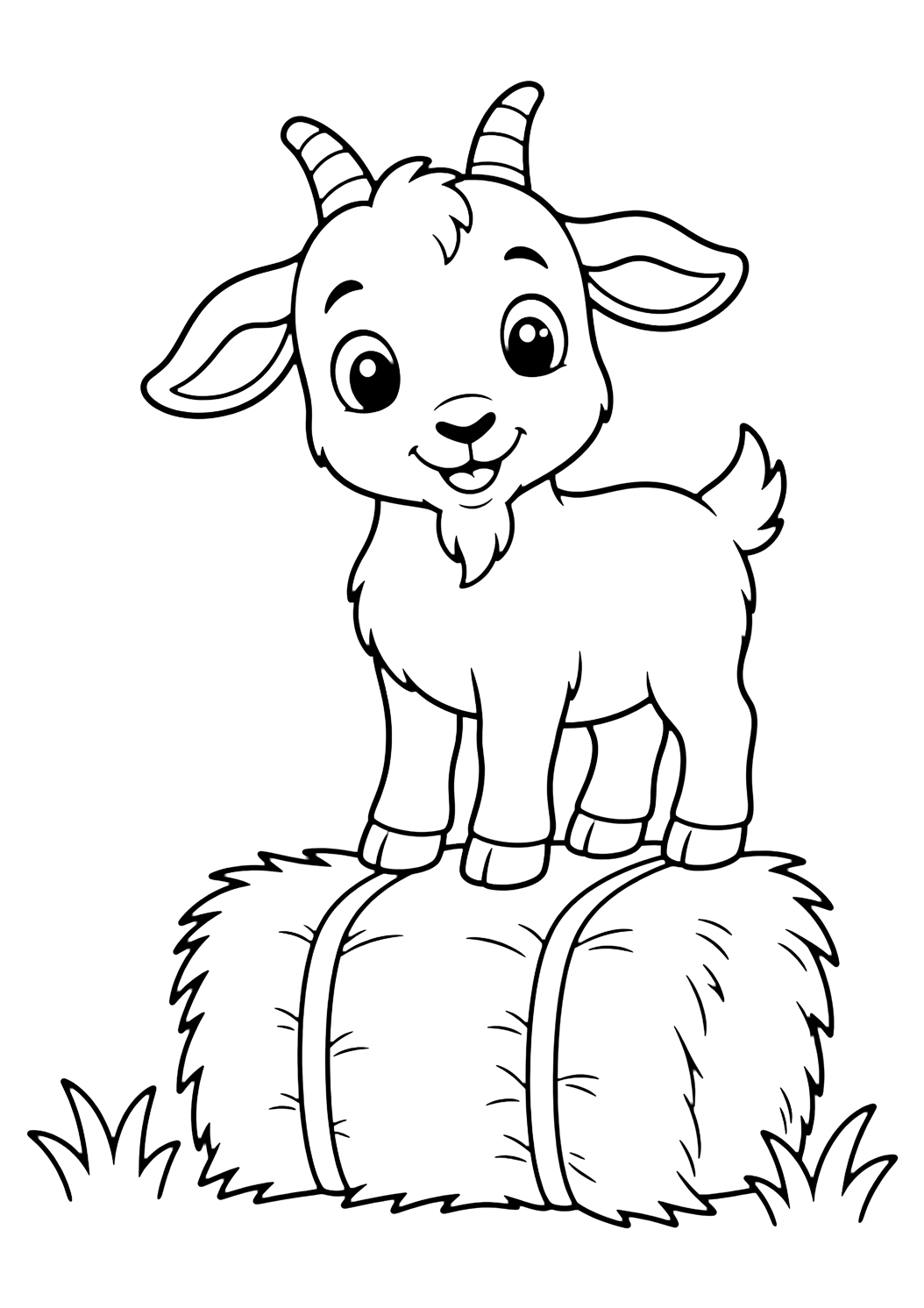 chevreau sur botte de foin en coloriage aux lignes simples pour enfants