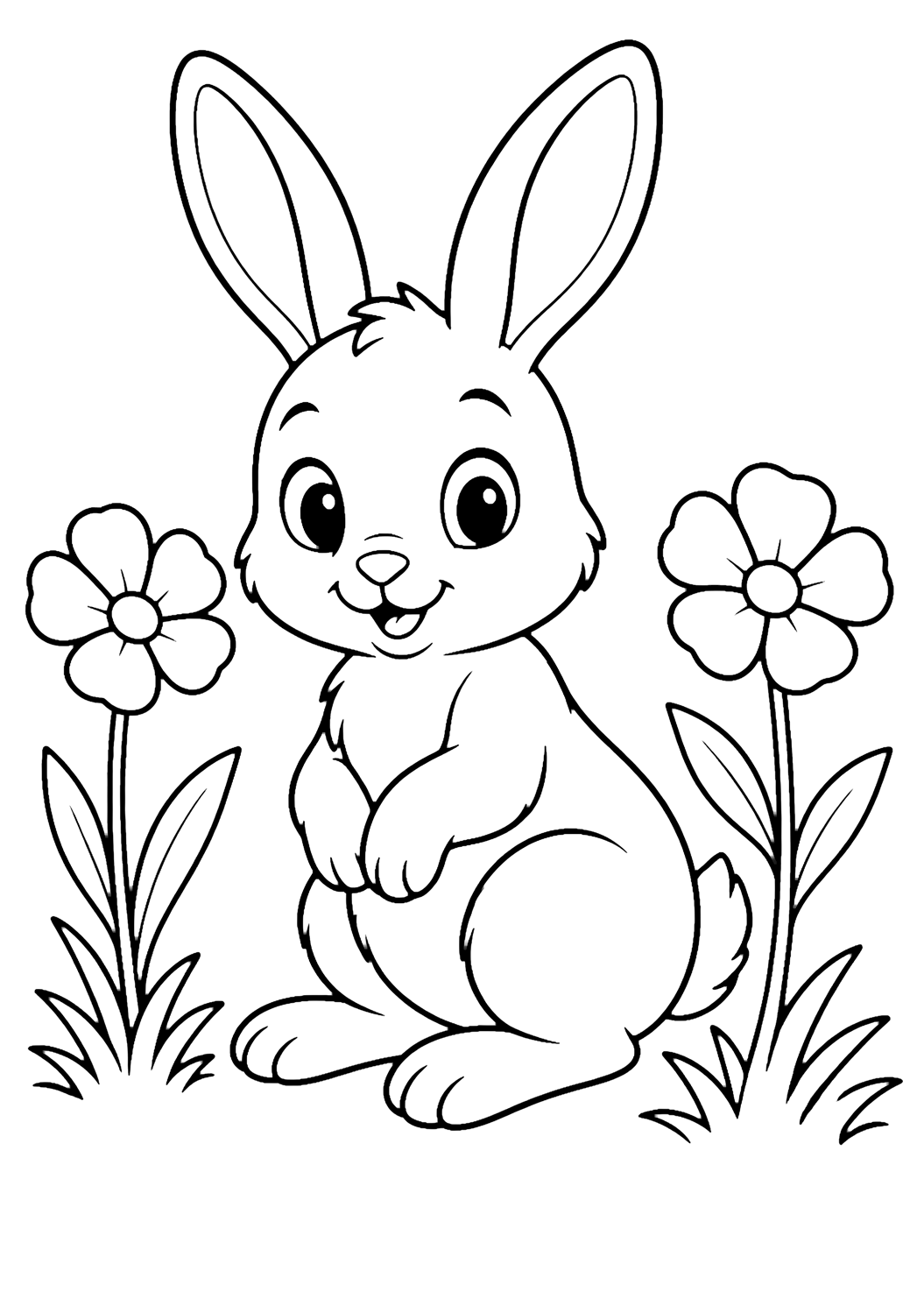 cucciolo di lepre con fiori da colorare con linee semplici per bambini
