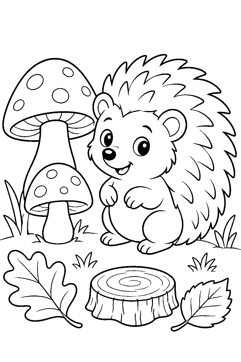 Coloriage bébé hérisson avec champignons