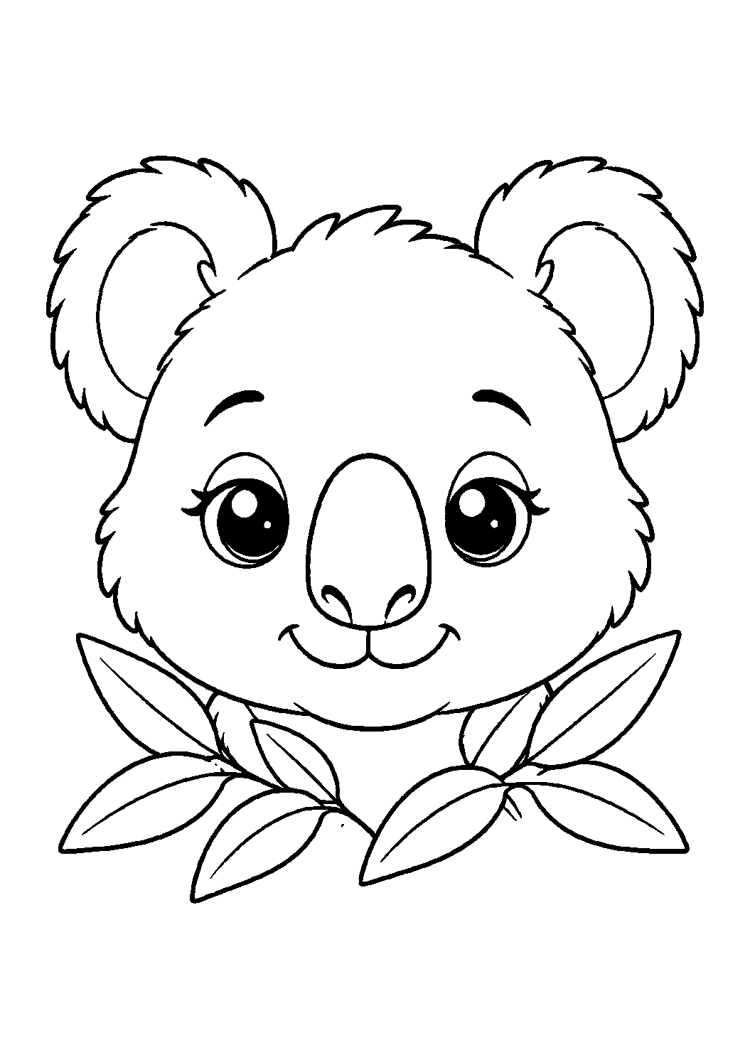baby koala joey face coloring page with simple baby animal face line art for kids