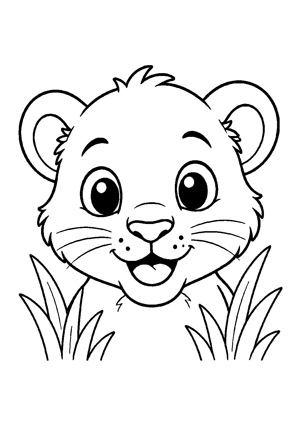 baby lion cub face coloring page with simple baby animal face line art for kids