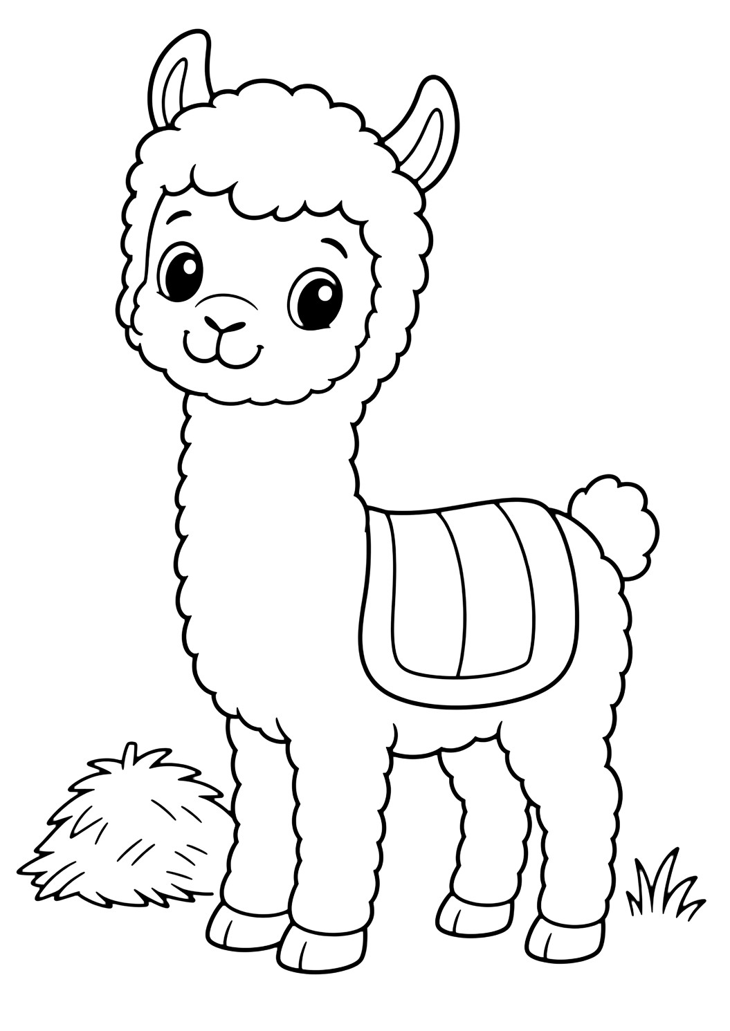 bébé lama avec couverture en coloriage aux lignes simples pour enfants