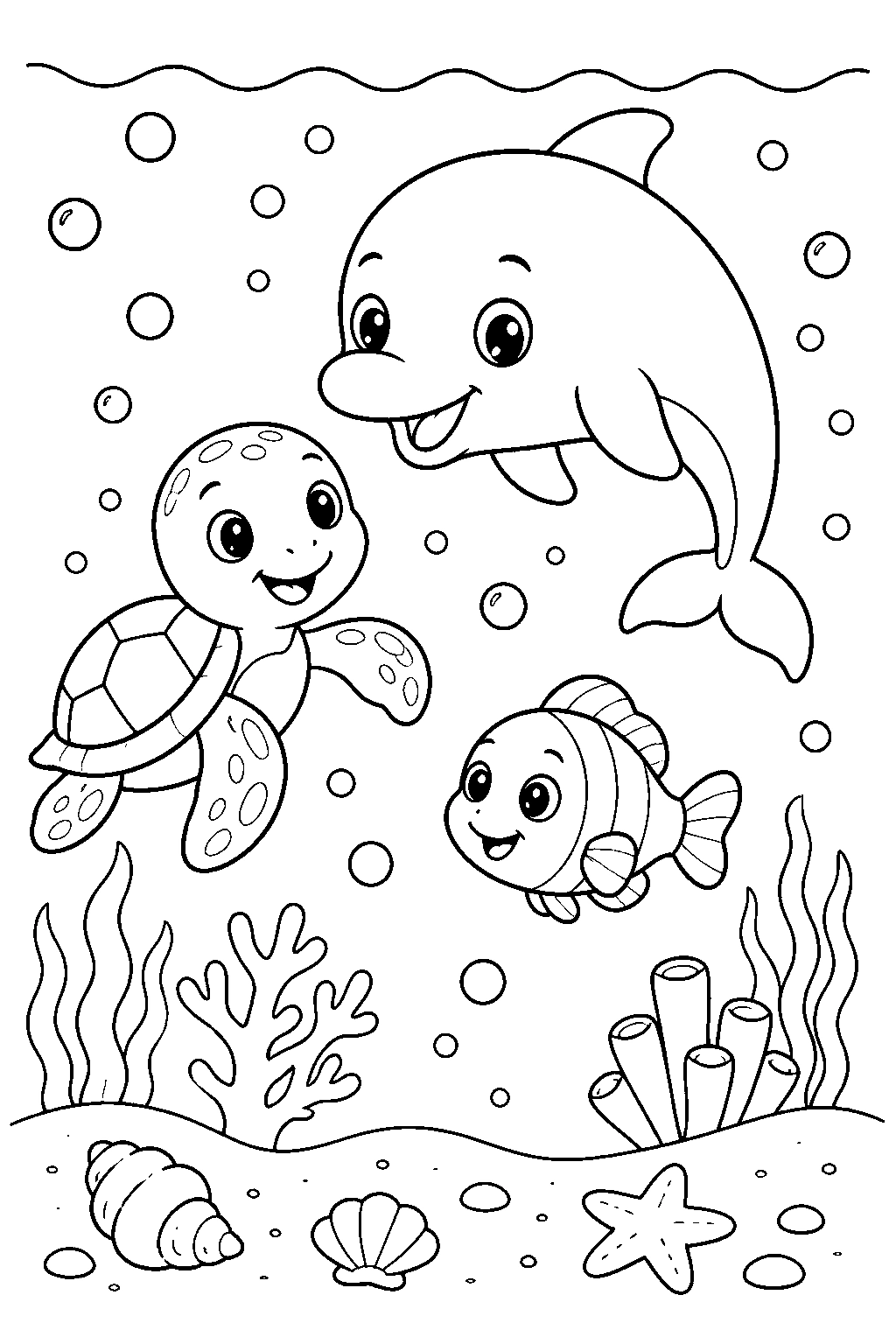 Cuccioli dell'oceano da colorare