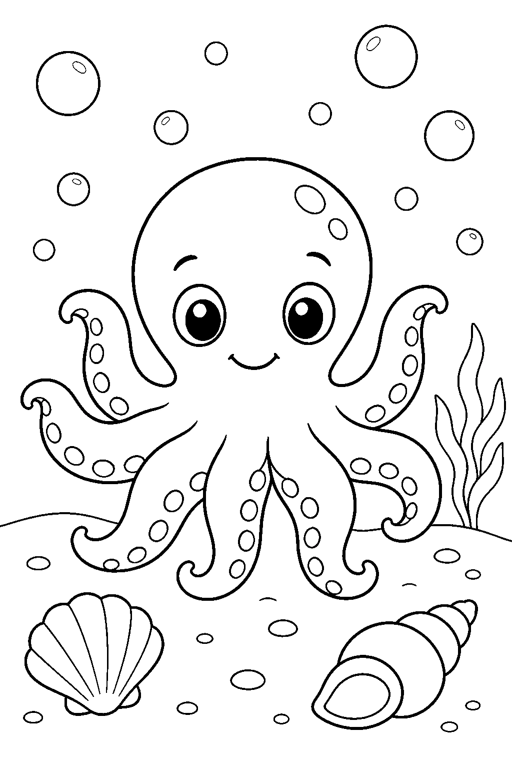 Baby Octopus With Bubbles Coloring Page