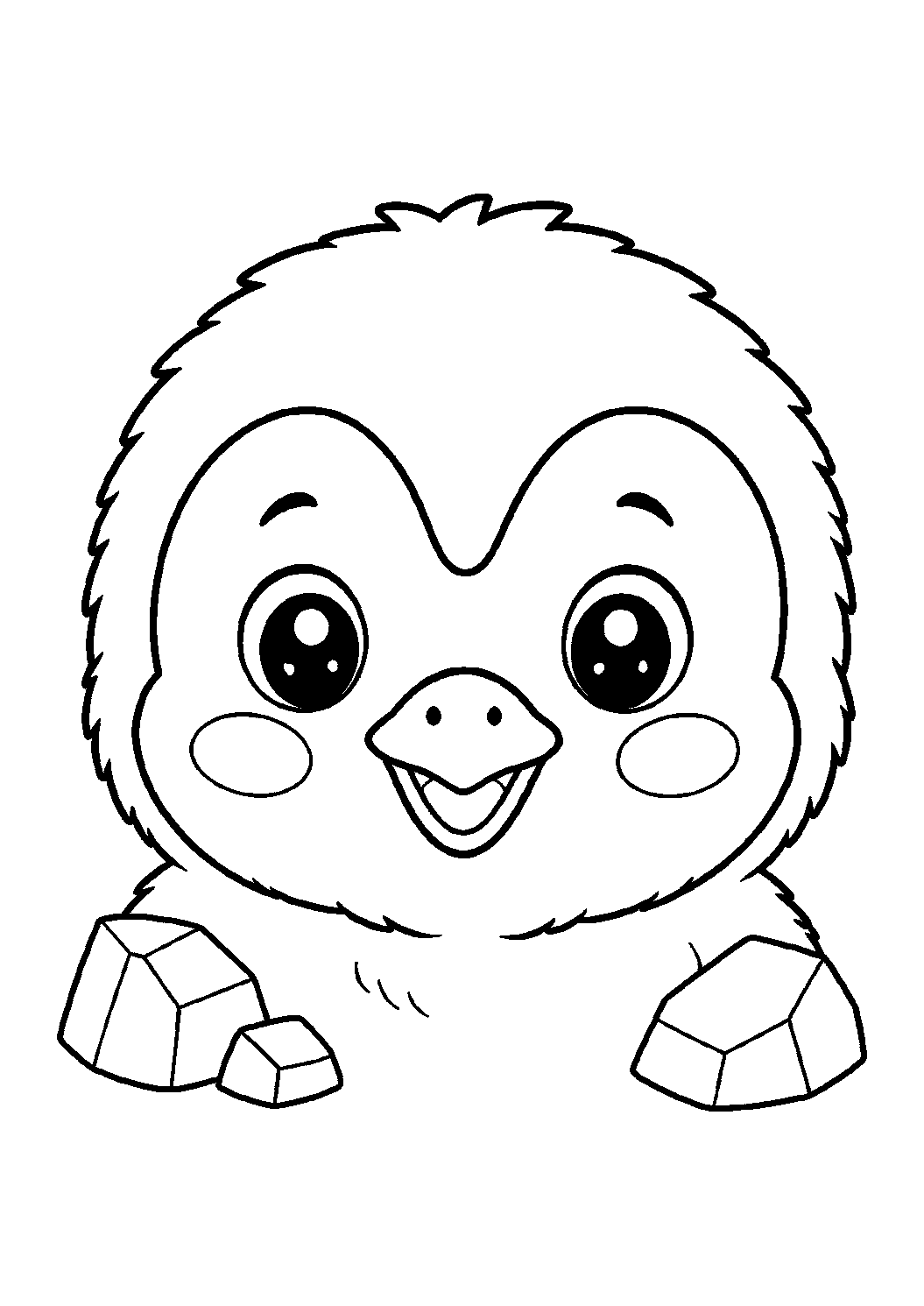 baby penguin chick face coloring page with simple baby animal face line art for kids
