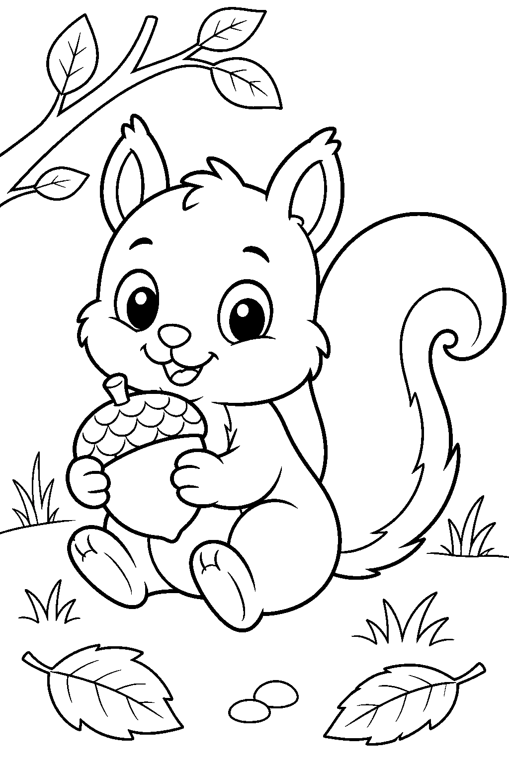 Coloriage bébé écureuil avec gland