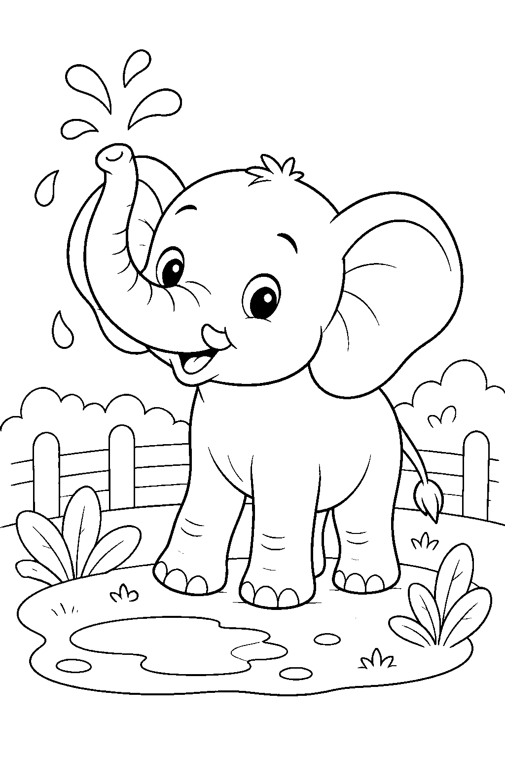Baby Zoo Elephant Calf With Water Coloring Page
