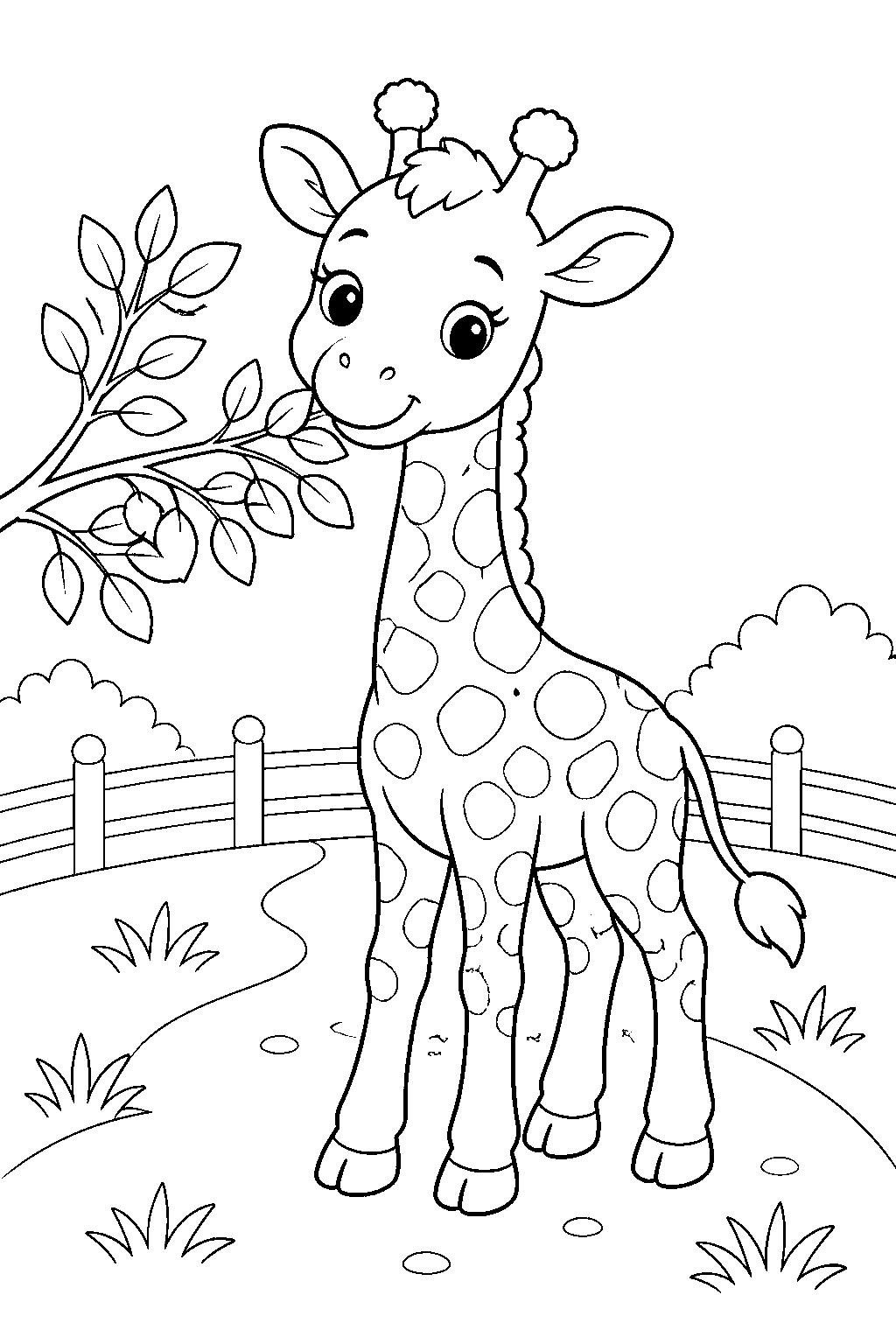 Baby Zoo Giraffe Calf With Leaves Coloring Page