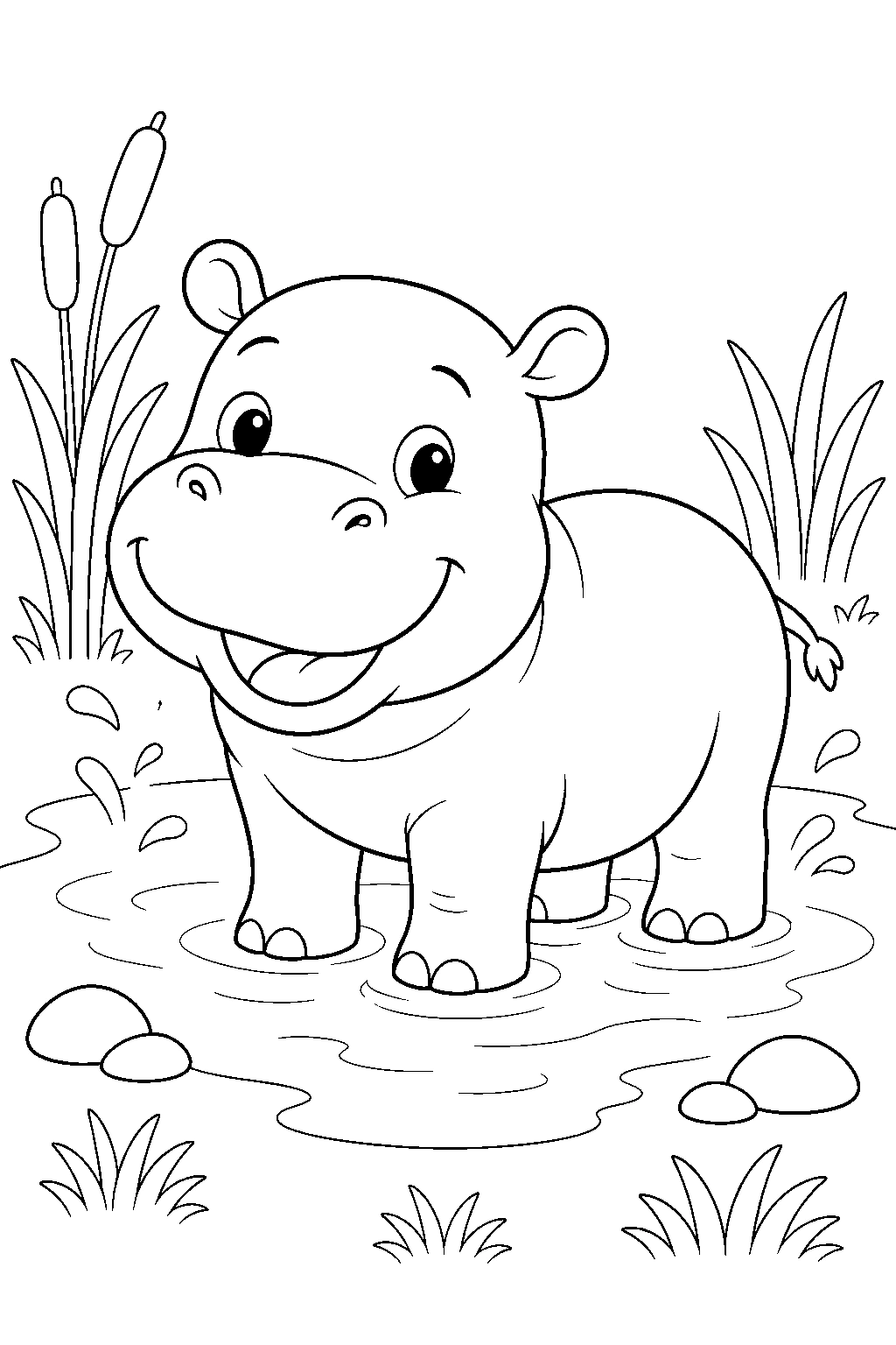Baby Zoo Hippo Calf In Water Coloring Page
