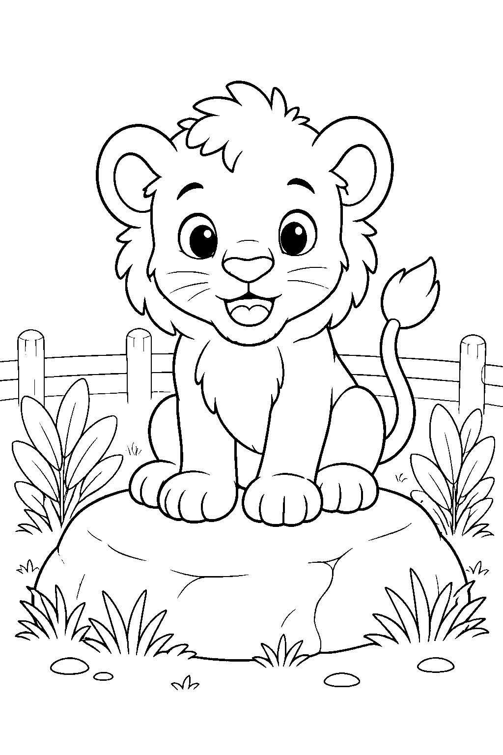 Baby Zoo Lion Cub On Rock Coloring Page