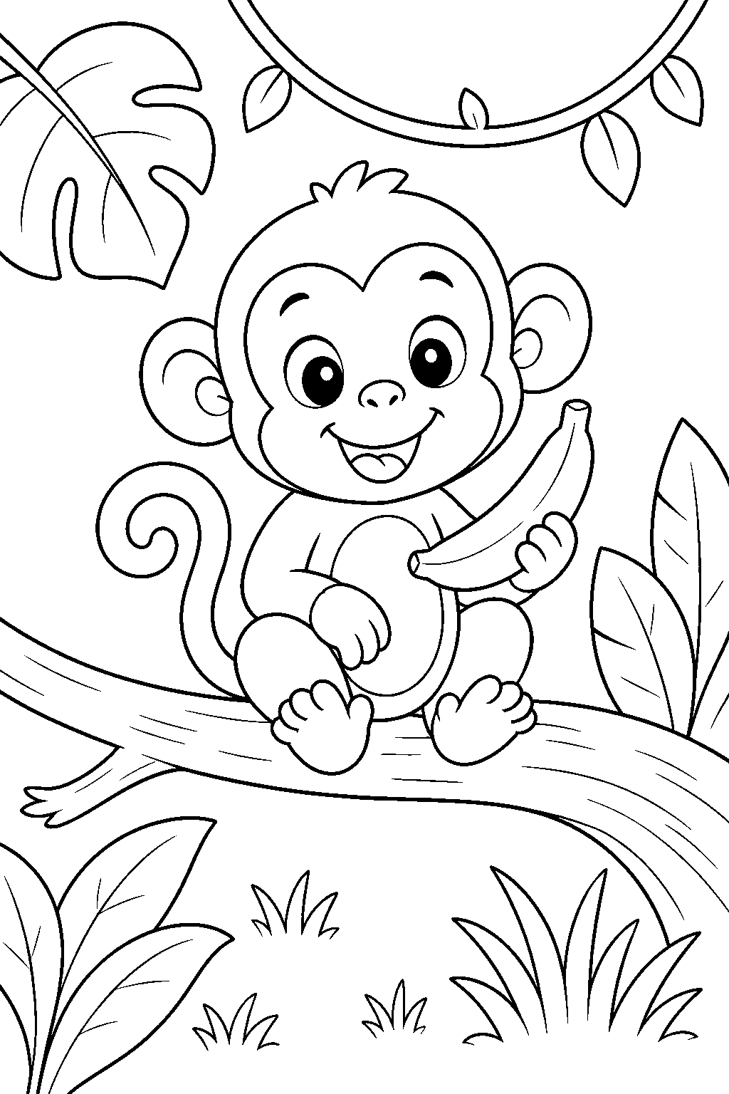 Baby Zoo Monkey With Banana Coloring Page