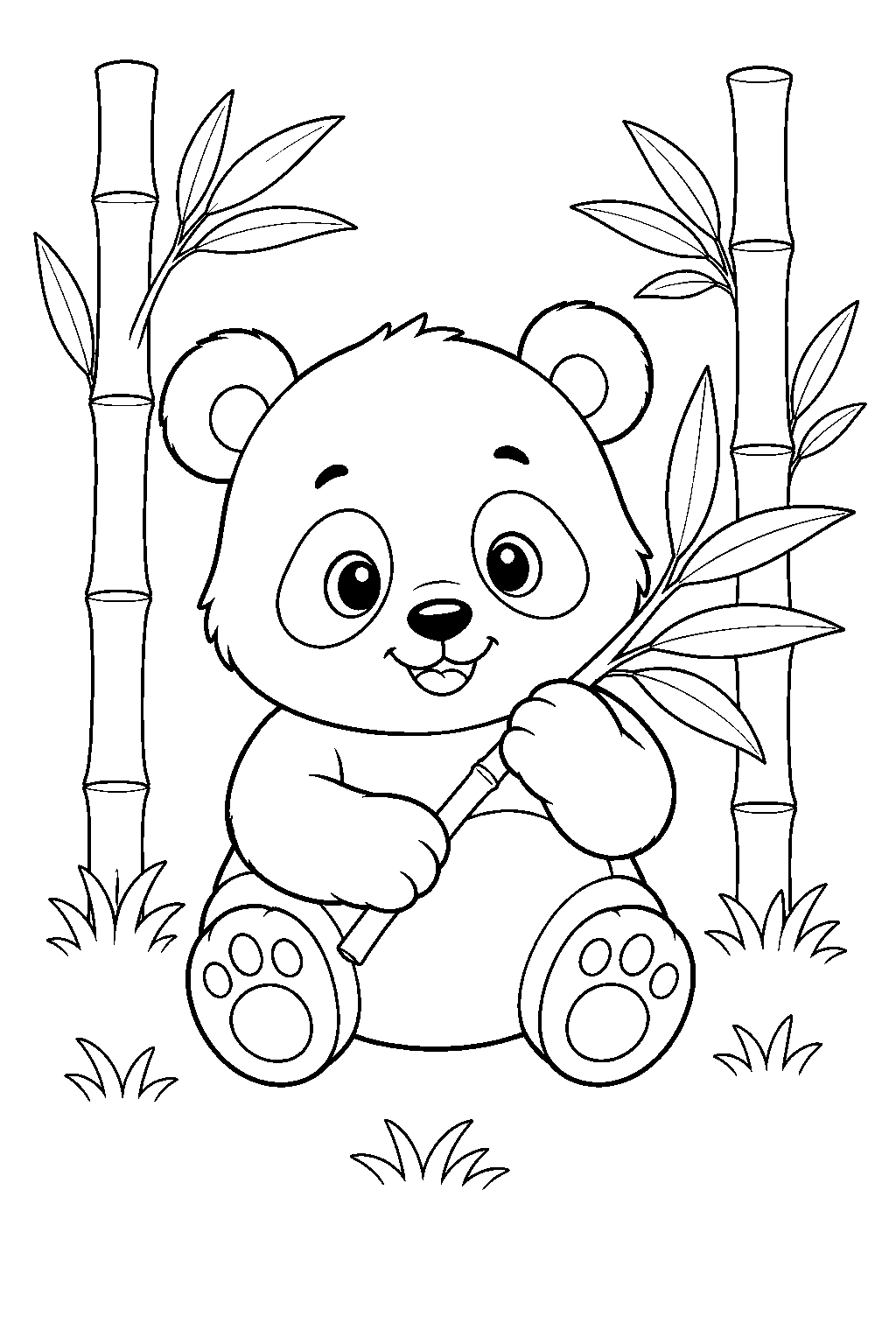 Baby Zoo Panda Cub With Bamboo Coloring Page